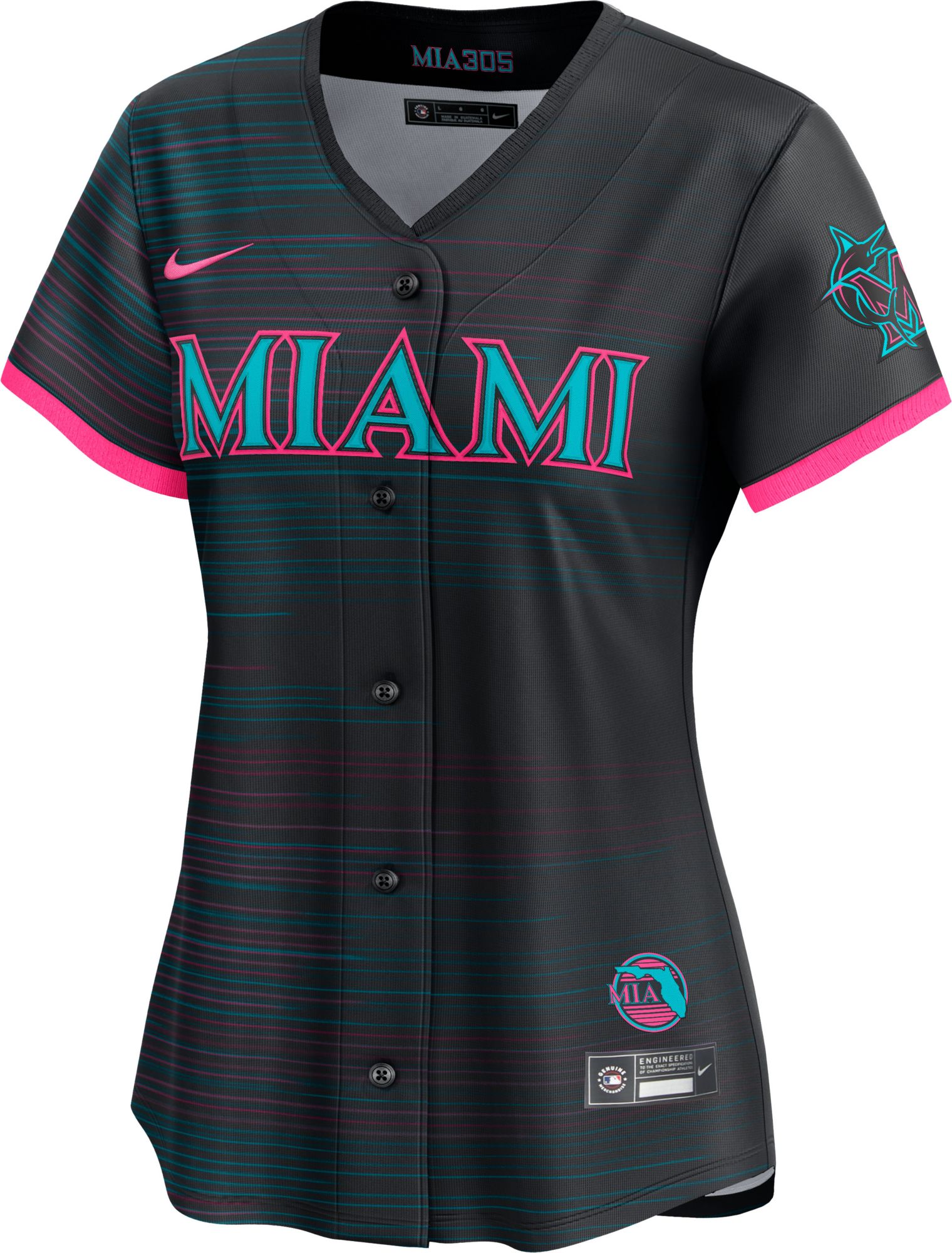 Nike Miami Marlins ジャージー　女性用 24NIKWMLBMRLNSBLKMIAB_is