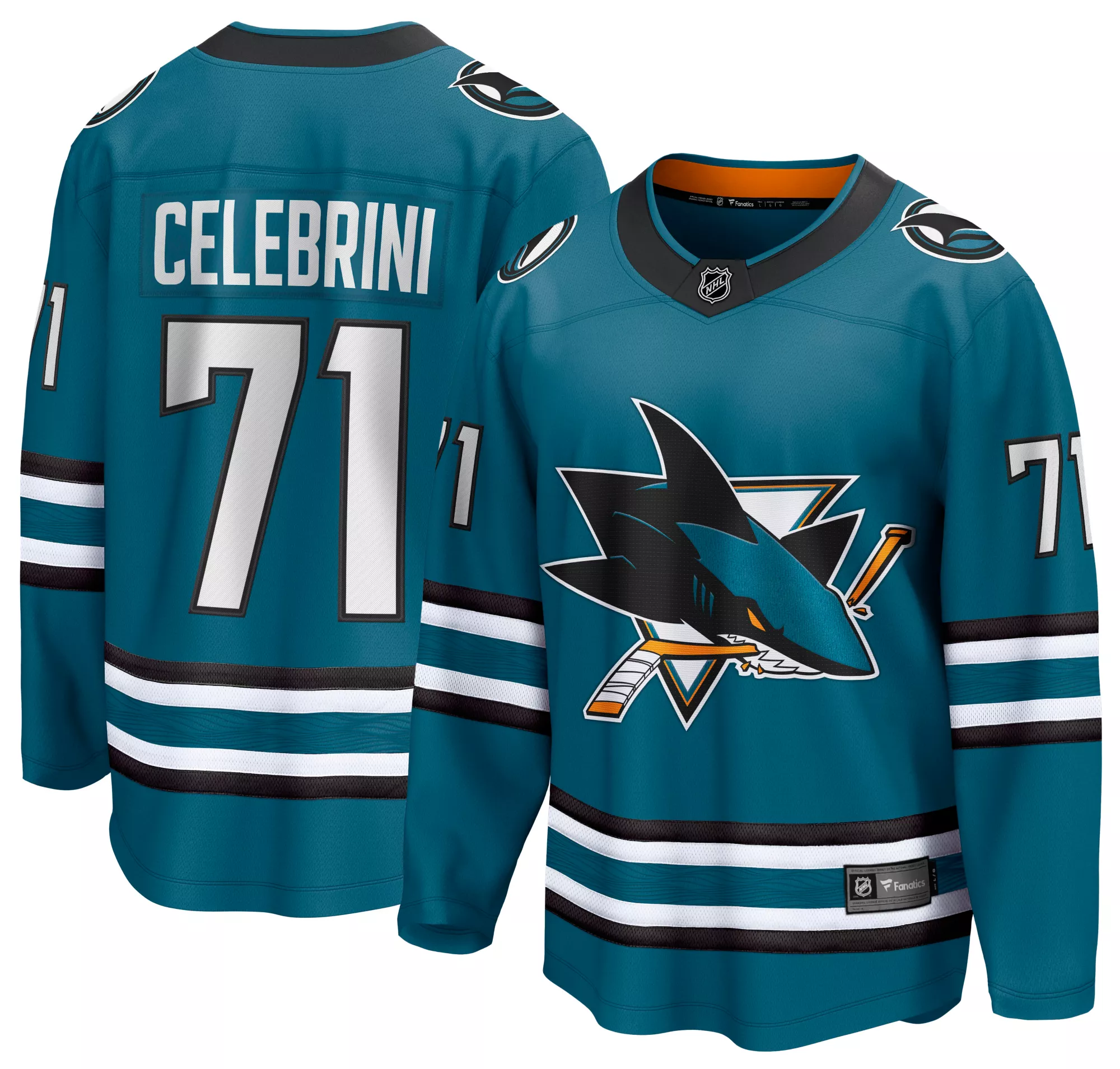 NHL Men's San Jose Sharks Macklin Celebrini #71 Breakaway 2024-2025 Home Replica Jersey
