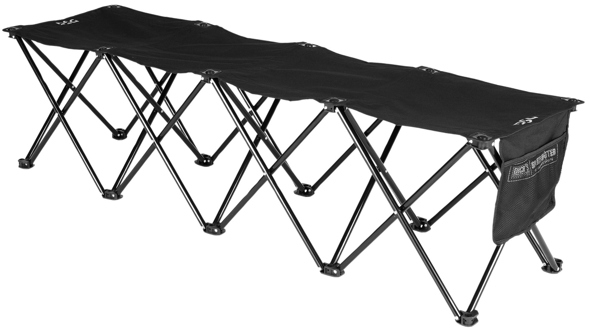 Black pop-up tent with black frame on a white background.