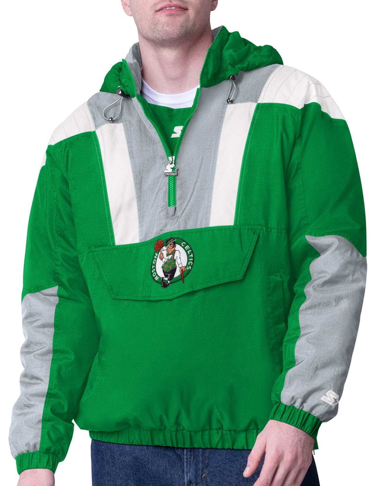 Starter Men's Boston Celtics Charger Green Half-Zip Jacket