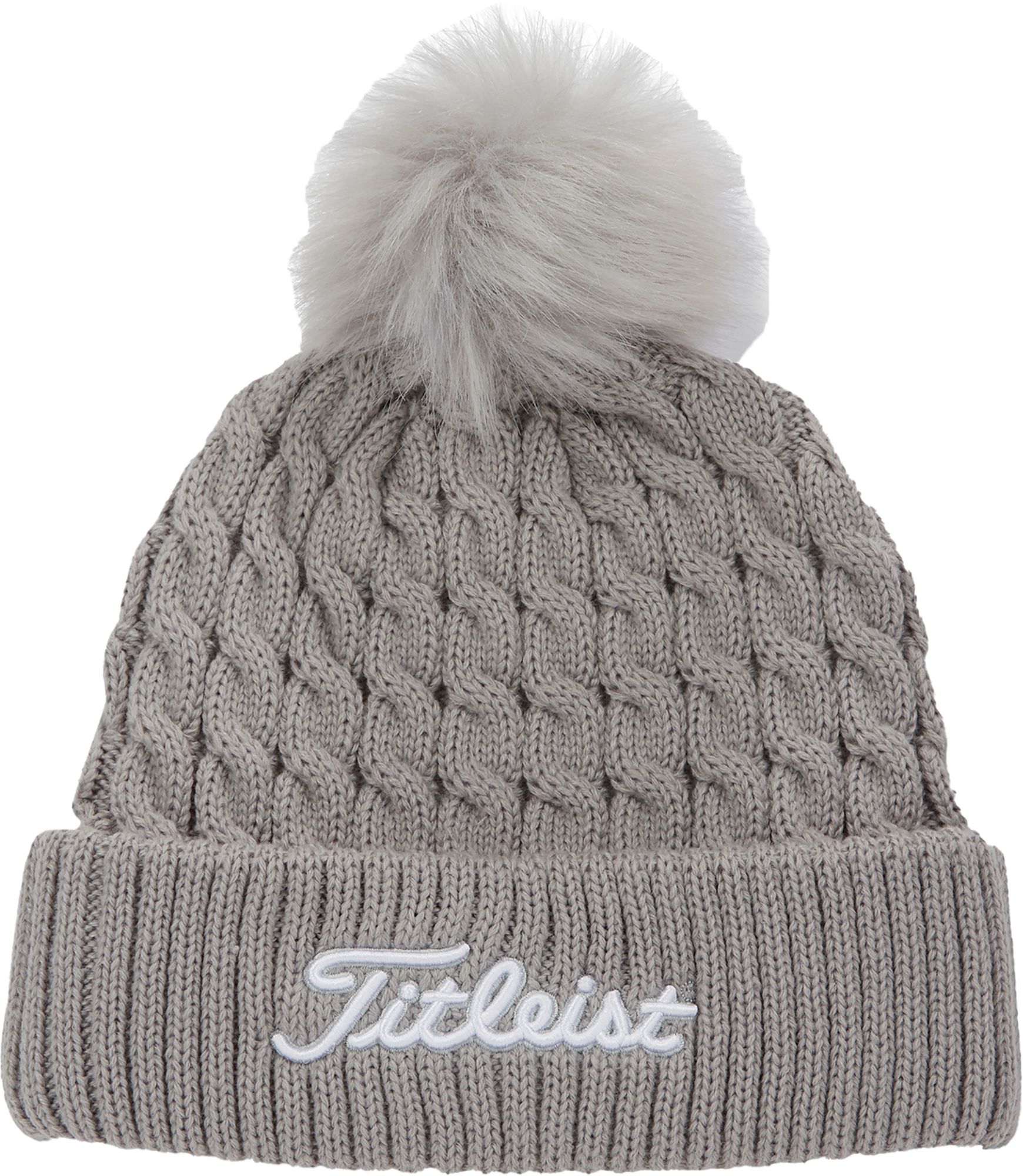 Titleist ポンポン付きニット帽 グレー Titleist Women's Cable Knit Pom Pom Golf Hat | Golf Galaxy