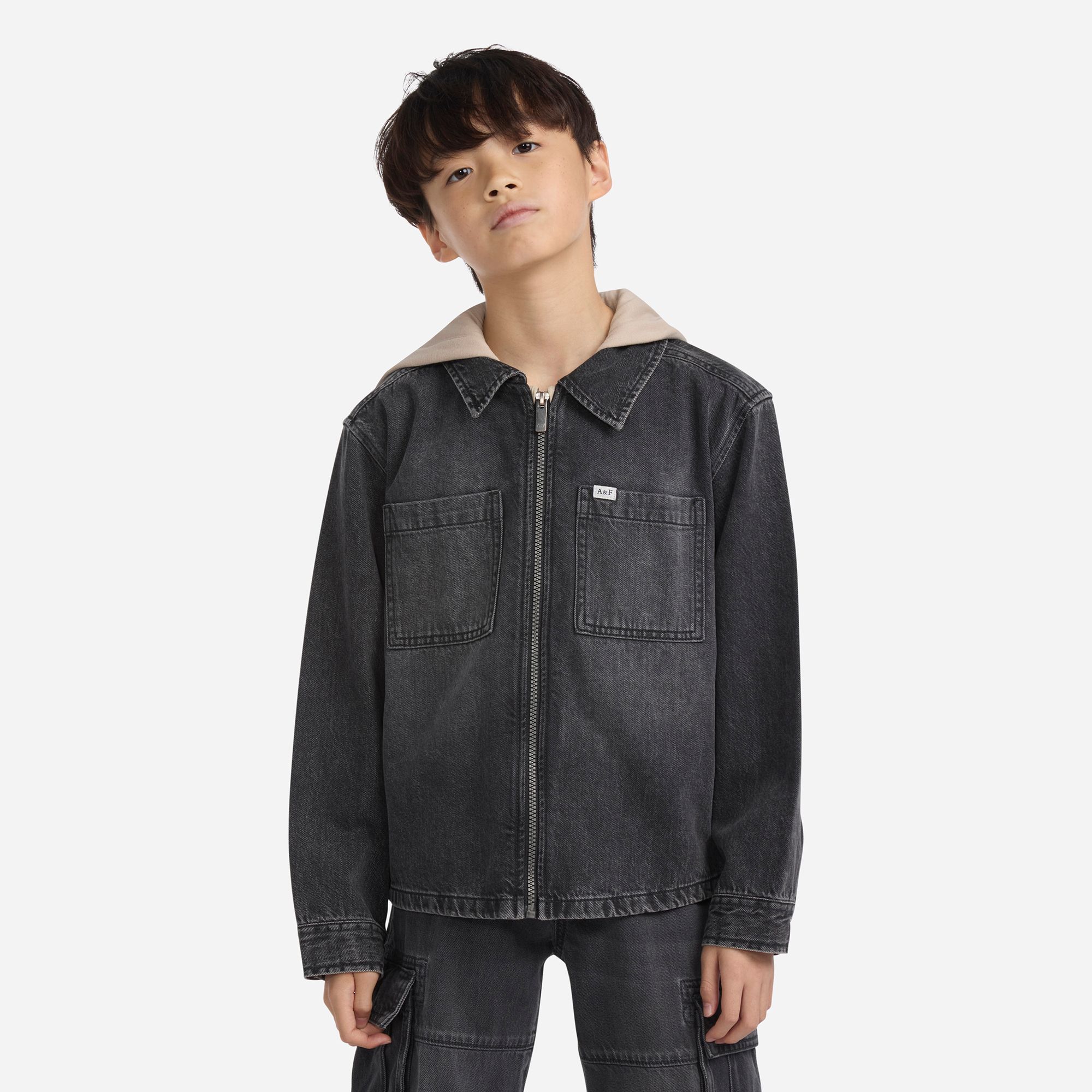abercrombie kids hooded zip denim jacket | Dick's Sporting Goods