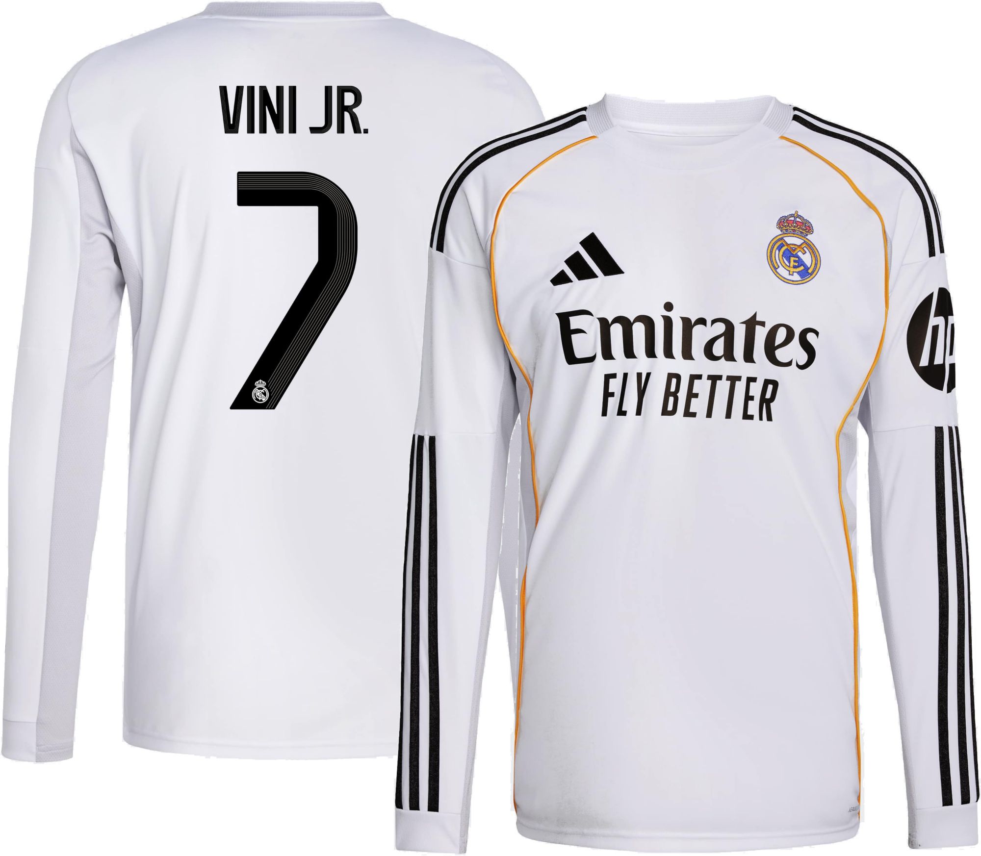 adidas Adult Real Madrid Vinicius Junior #7 2025 Home Long Sleeve