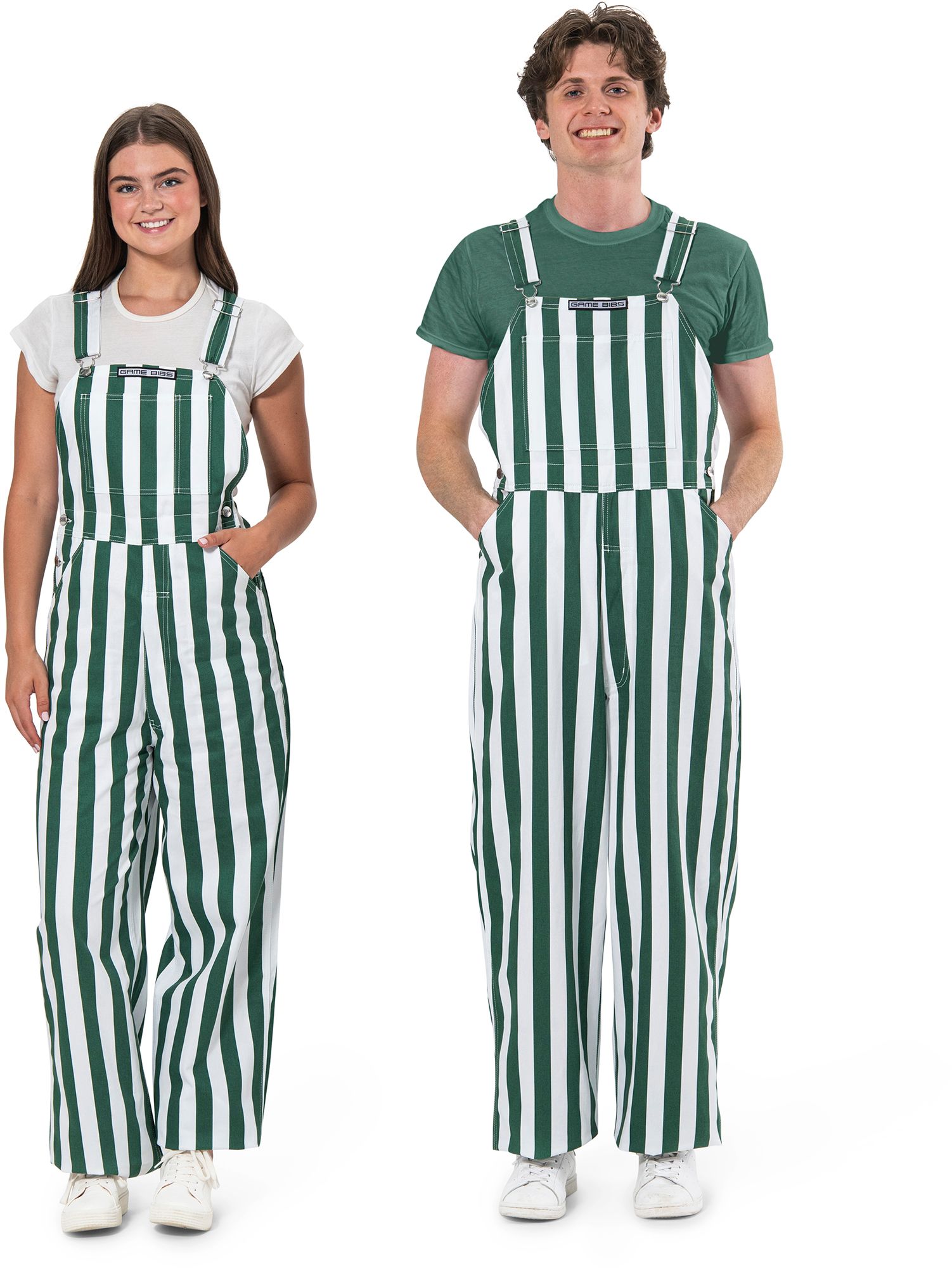 Game Bibs Adult Green/White College Stripes Overalls | Dick