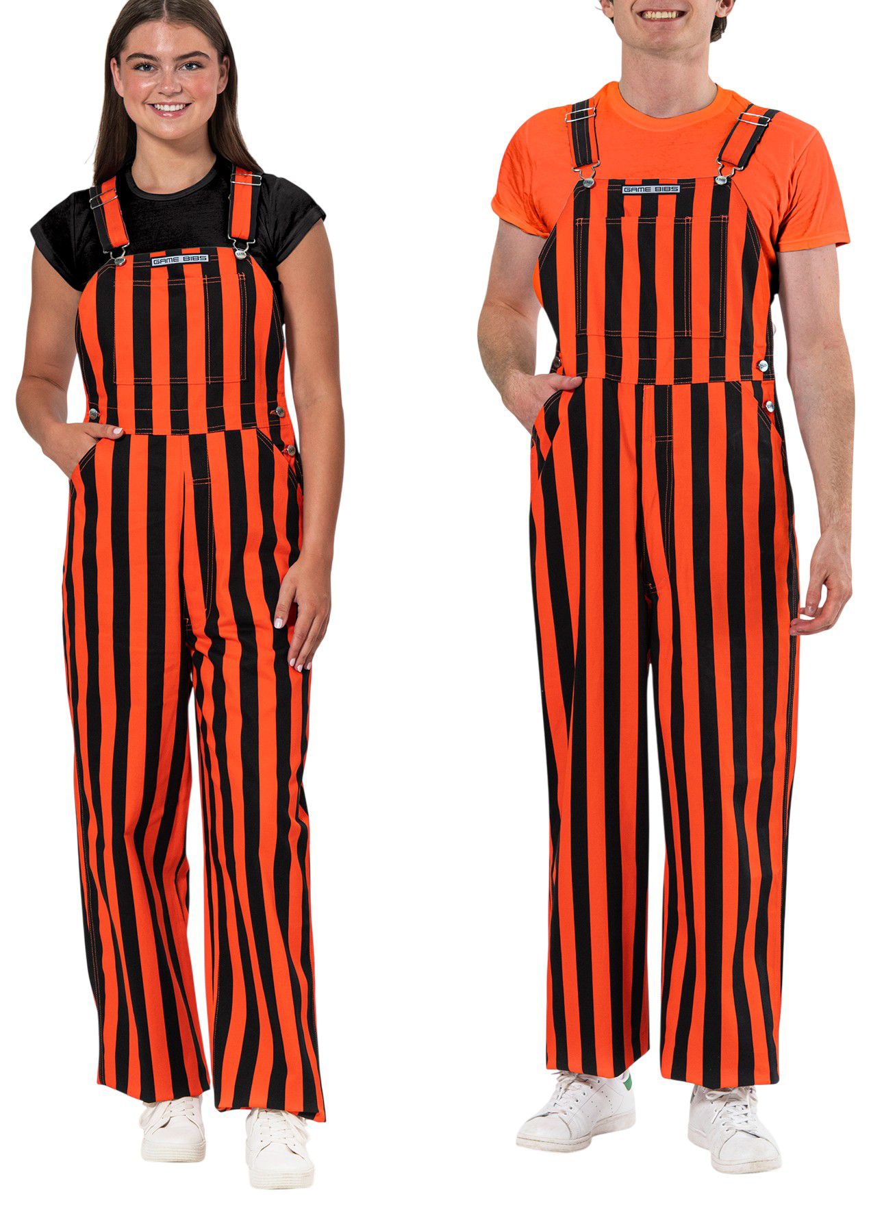 Game Bibs Adult Orange/Black College Stripes Overalls | Dick