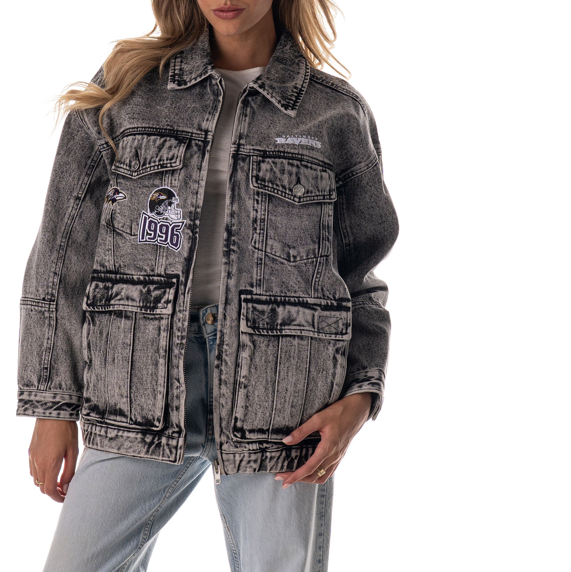 The Wild Collective Women's Baltimore Ravens Grey Denim Crystal