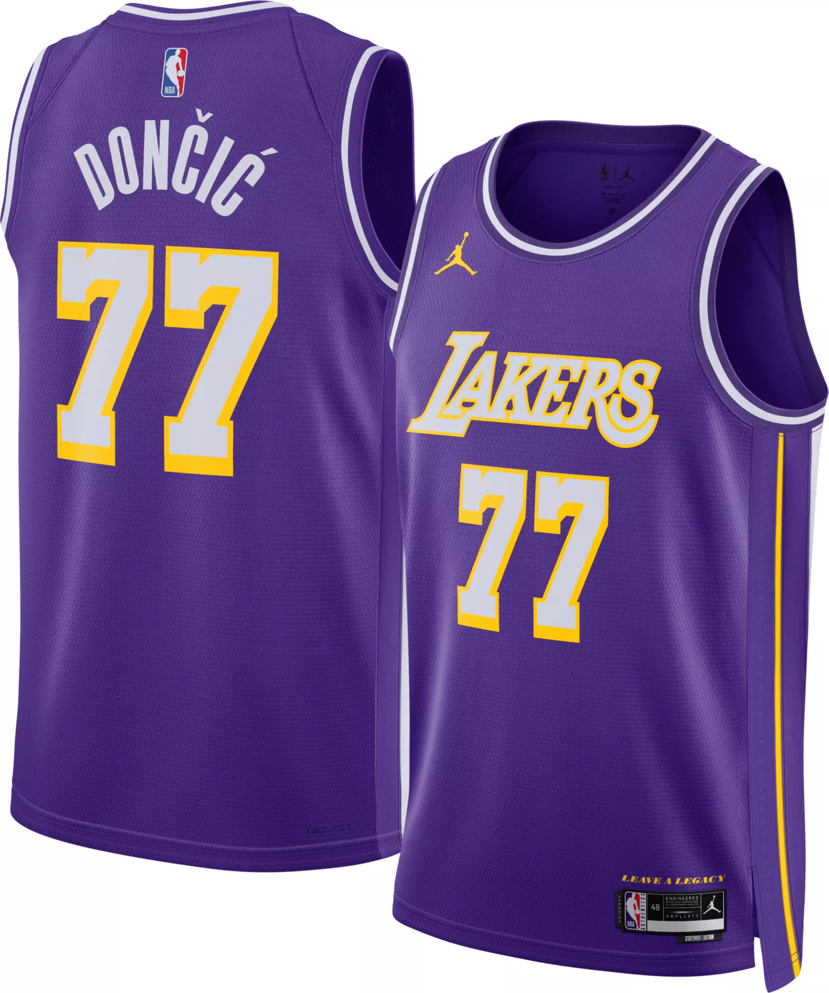 Jordan Adult Los Angeles Lakers Luka Doncic #77 Purple Swingman Statement Jersey
