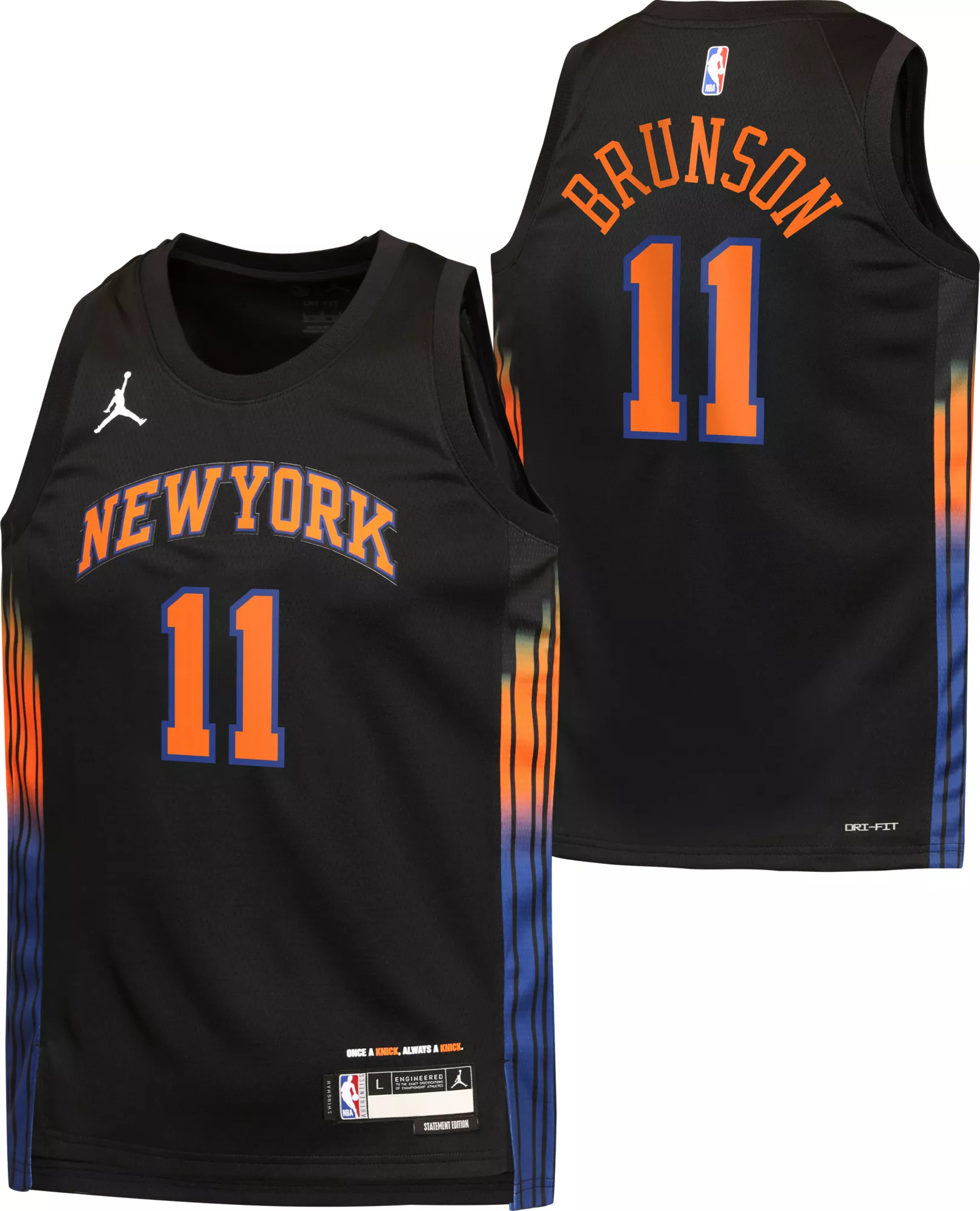 Jordan Youth New York Knicks Jalen Brunson #11 Black Swingman Statement Jersey
