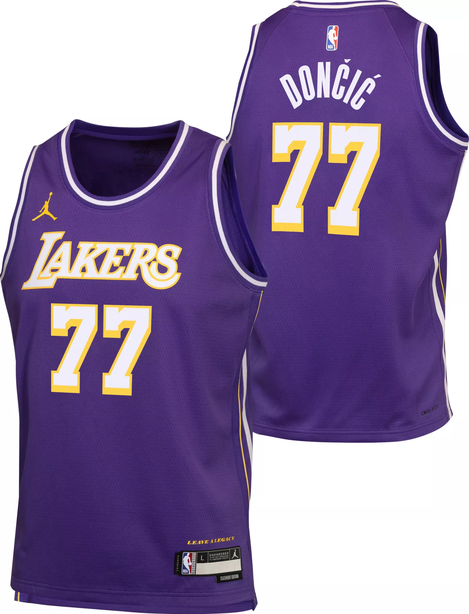 Jordan Youth Los Angeles Lakers Luka Doncic #77 Purple Replica Statement Jersey