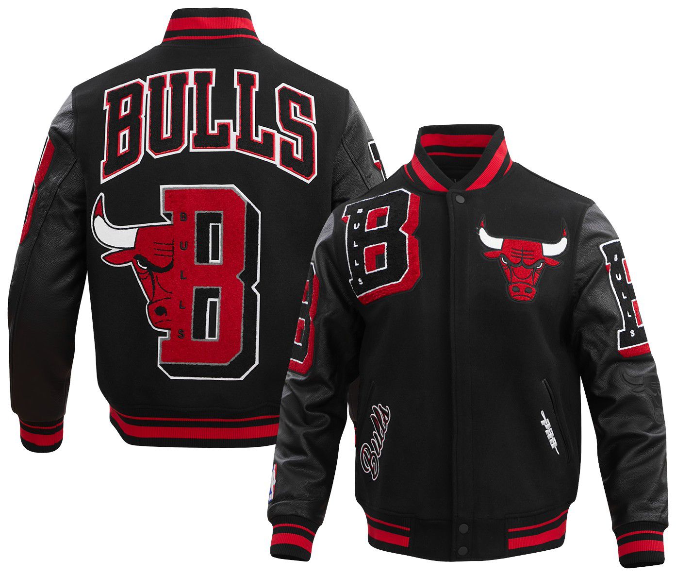 Pro Standard Men's Chicago Bulls Black Mash Up Rib Wool Varsity