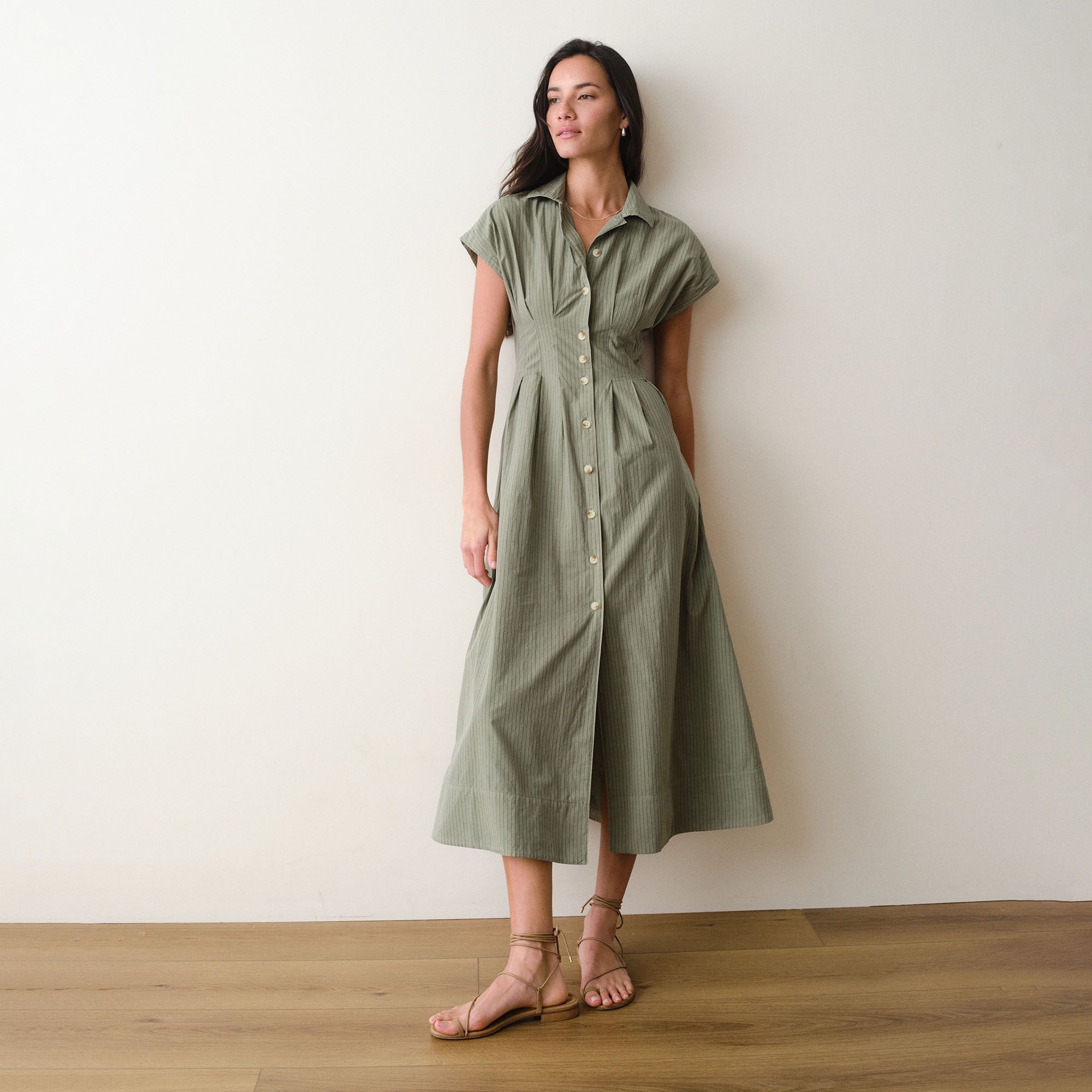 marine layer erin shirt dress Arden Midi Shirt Dress Rust/White Stripe / M