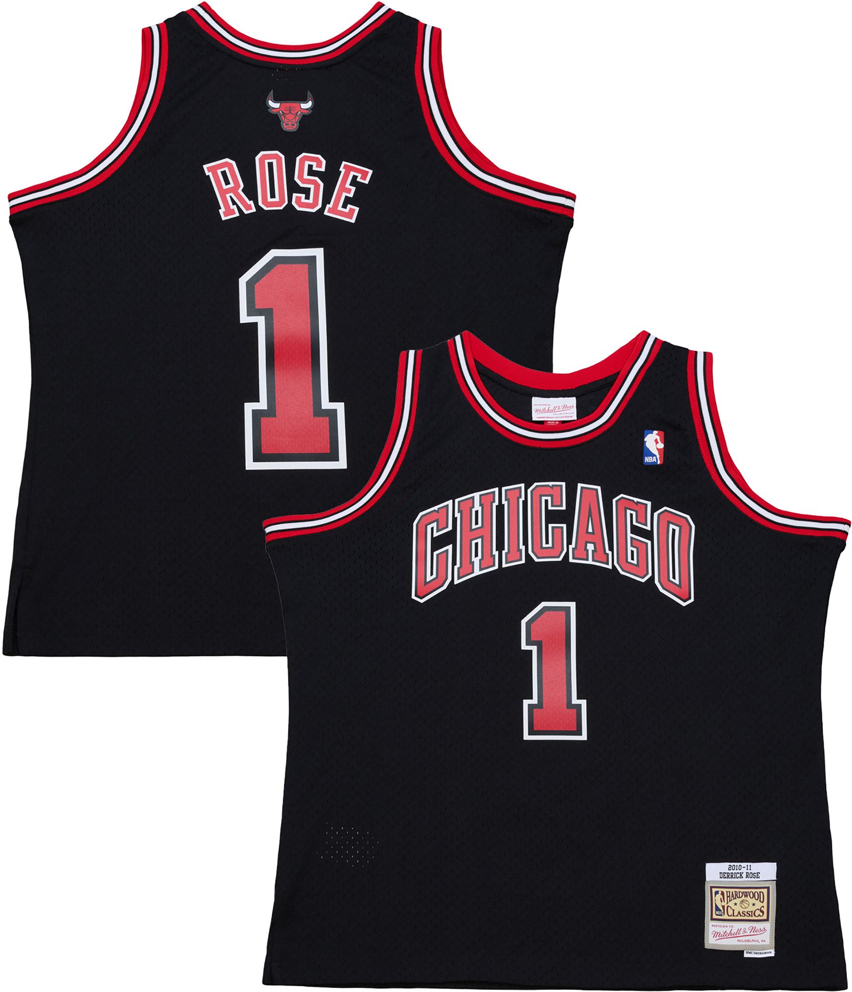 Mitchell & Ness Adult Chicago Bulls Derrick Rose #1 Black Hardwood