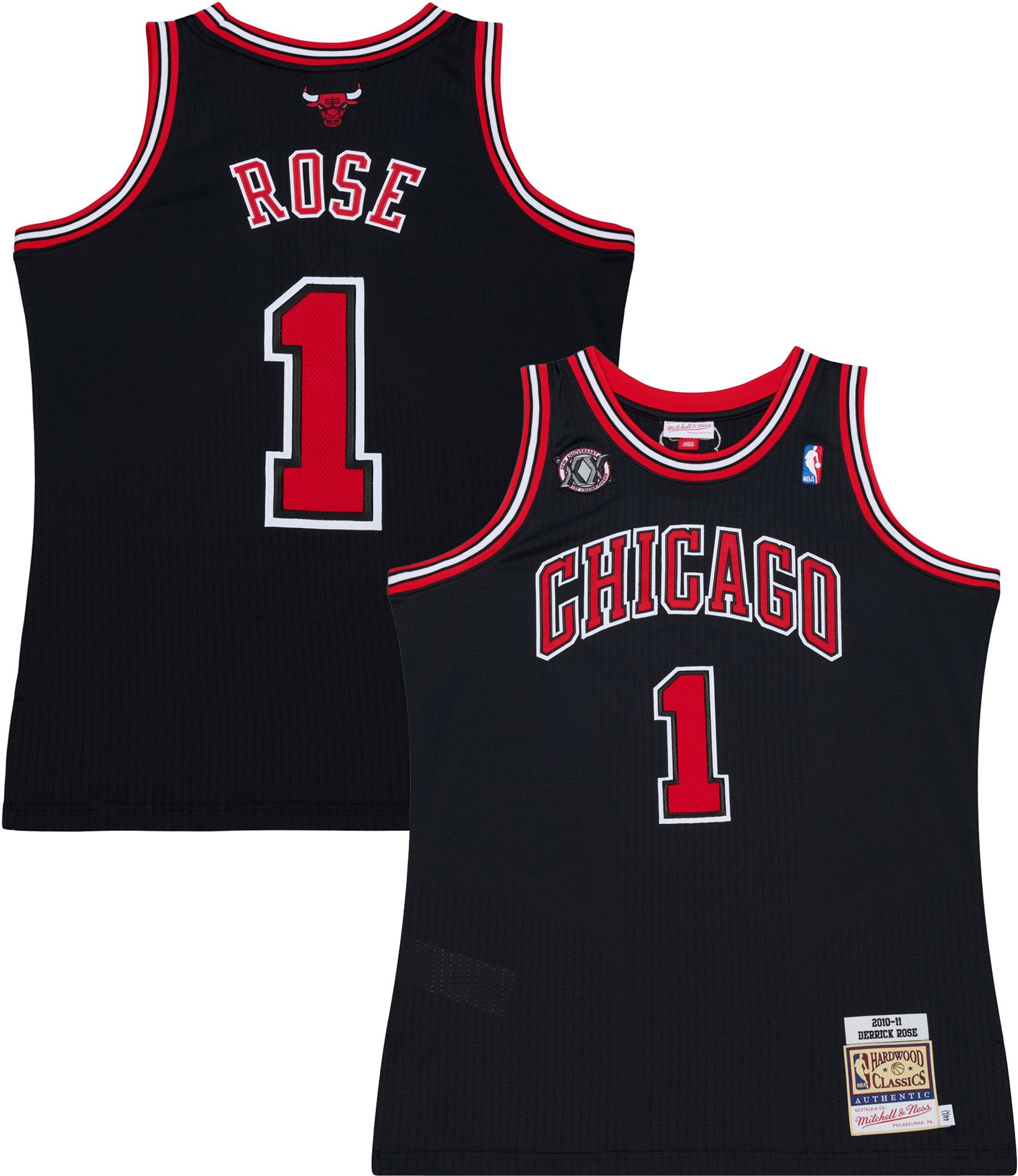 Mitchell & Ness Adult Chicago Bulls Derrick Rose #1 Black Hardwood