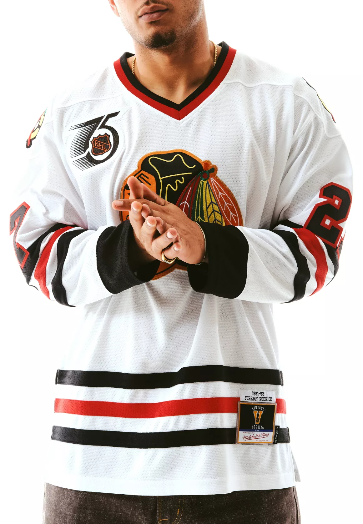 Mitchell & Ness Men's Chicago Blackhawks Jeremy Roenick #27 White Vintage Power Play Jersey