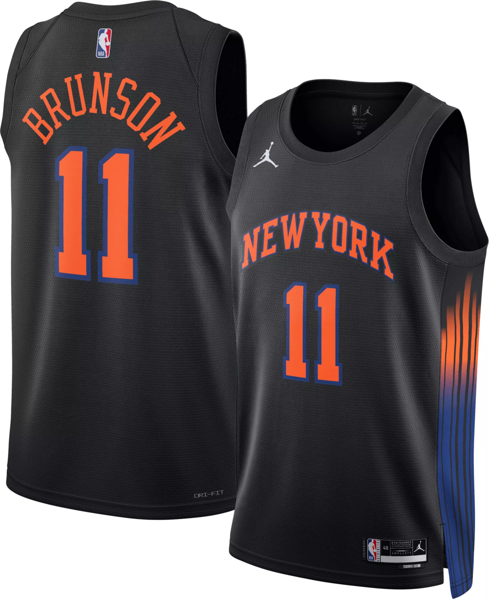 Jordan Adult New York Knicks Jalen Brunson #11 Black Swingman Statement Jersey
