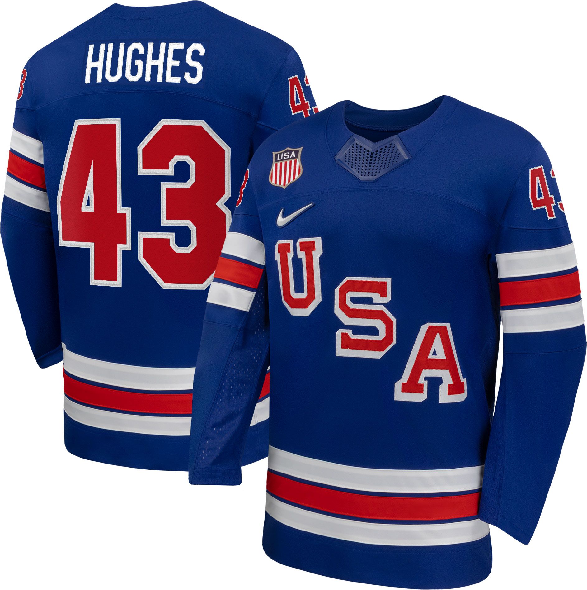 Nike Adult Team USA Quinn Hughes #43 Replica Blue Jersey | Dick's