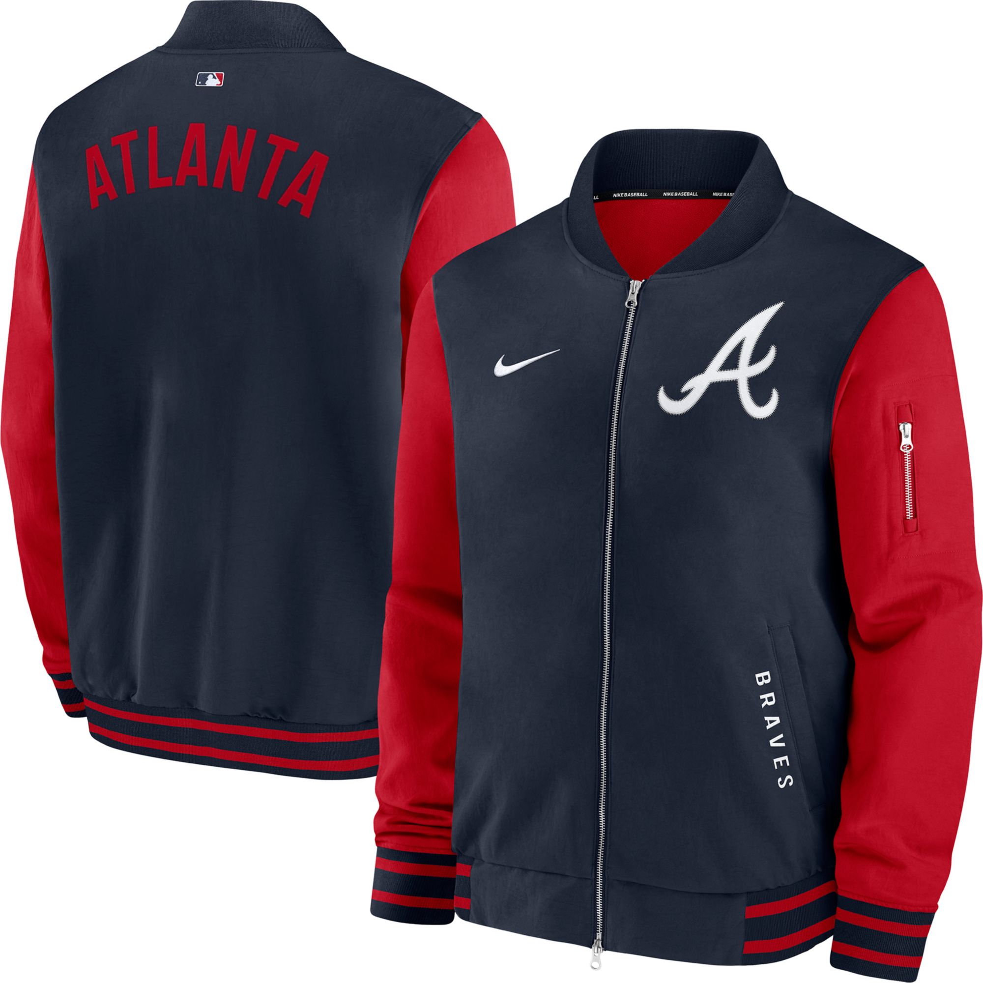 Atlanta Braves スタジャン ネイビー レッド Nike Men's Atlanta Braves Blue Authentic Collection Bomber Jacket