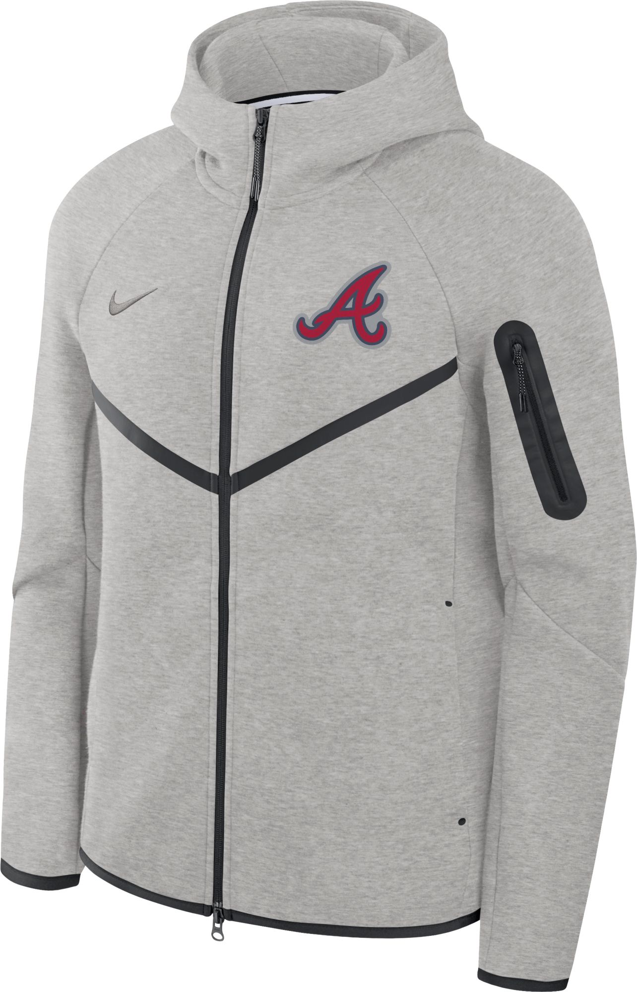 AtlantaBraves 刺繍ロゴ ナイロンジャケット グレー Nike Men's Atlanta Braves Gray Tech Fleece Windrunner Full-Zip