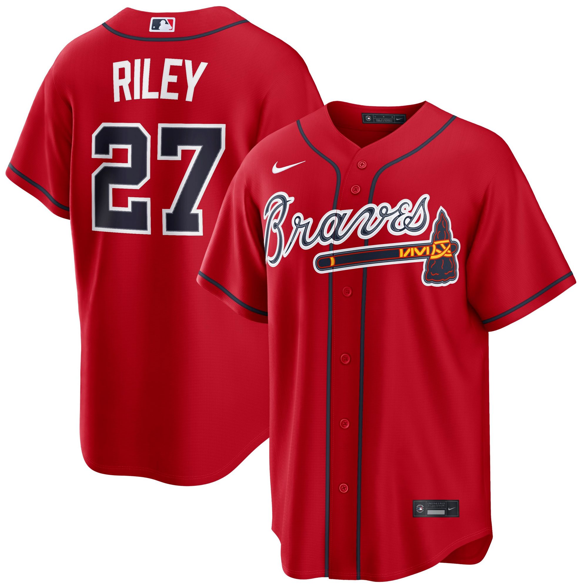Nike Men's Atlanta Braves Red Austin Riley #27 Alternate Replica