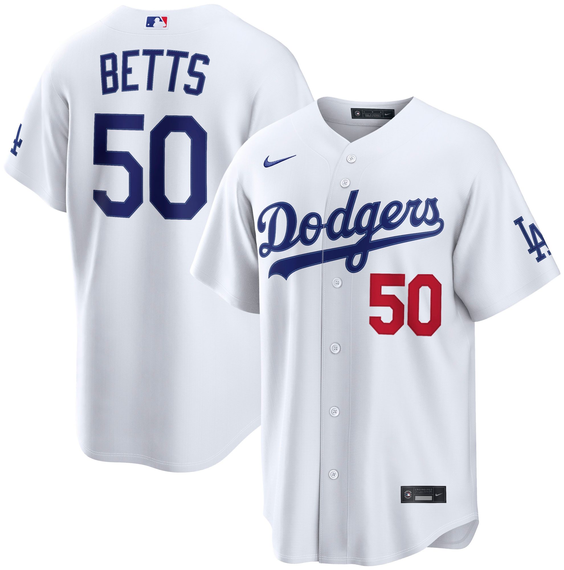 Nike Men's Los Angeles Dodgers Mookie Betts #50 White Home Stadium