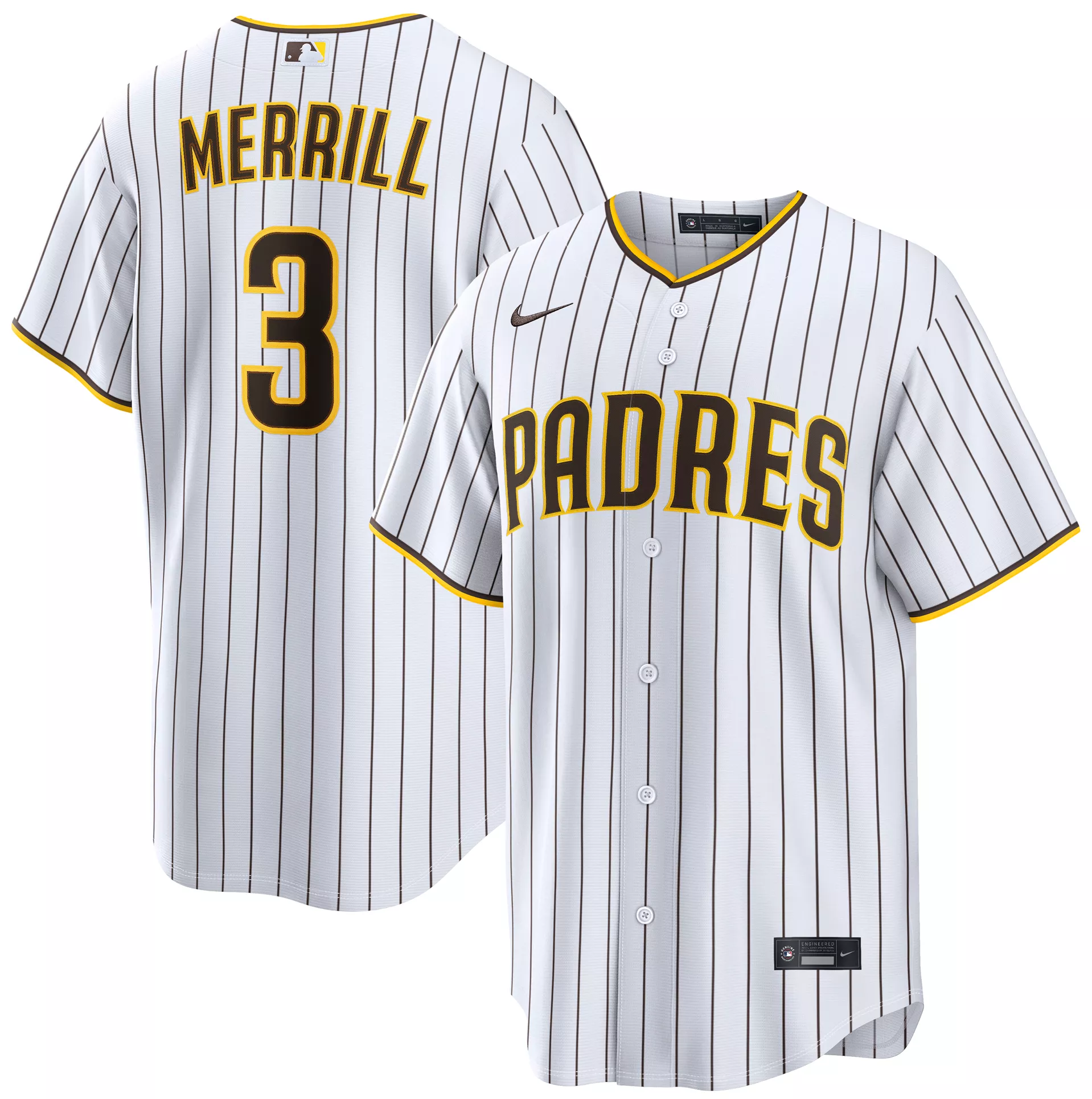 Nike Men's San Diego Padres Jackson Merrill #3 White Home Replica Jersey