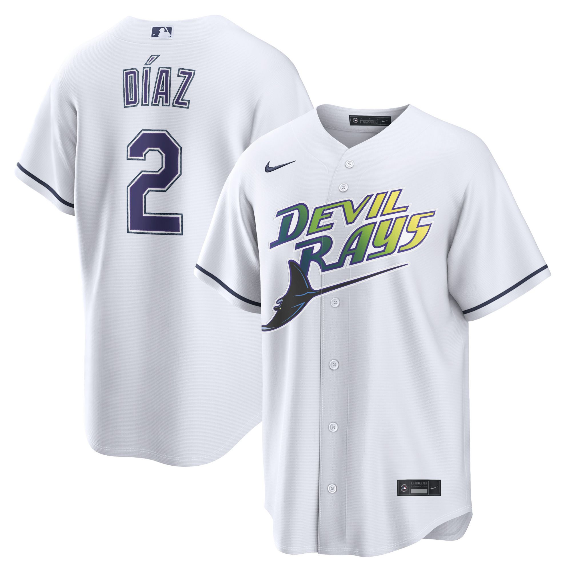 Nike Men's Tampa Bay Rays Yandy Diaz #2 White Alternate 2 Replica