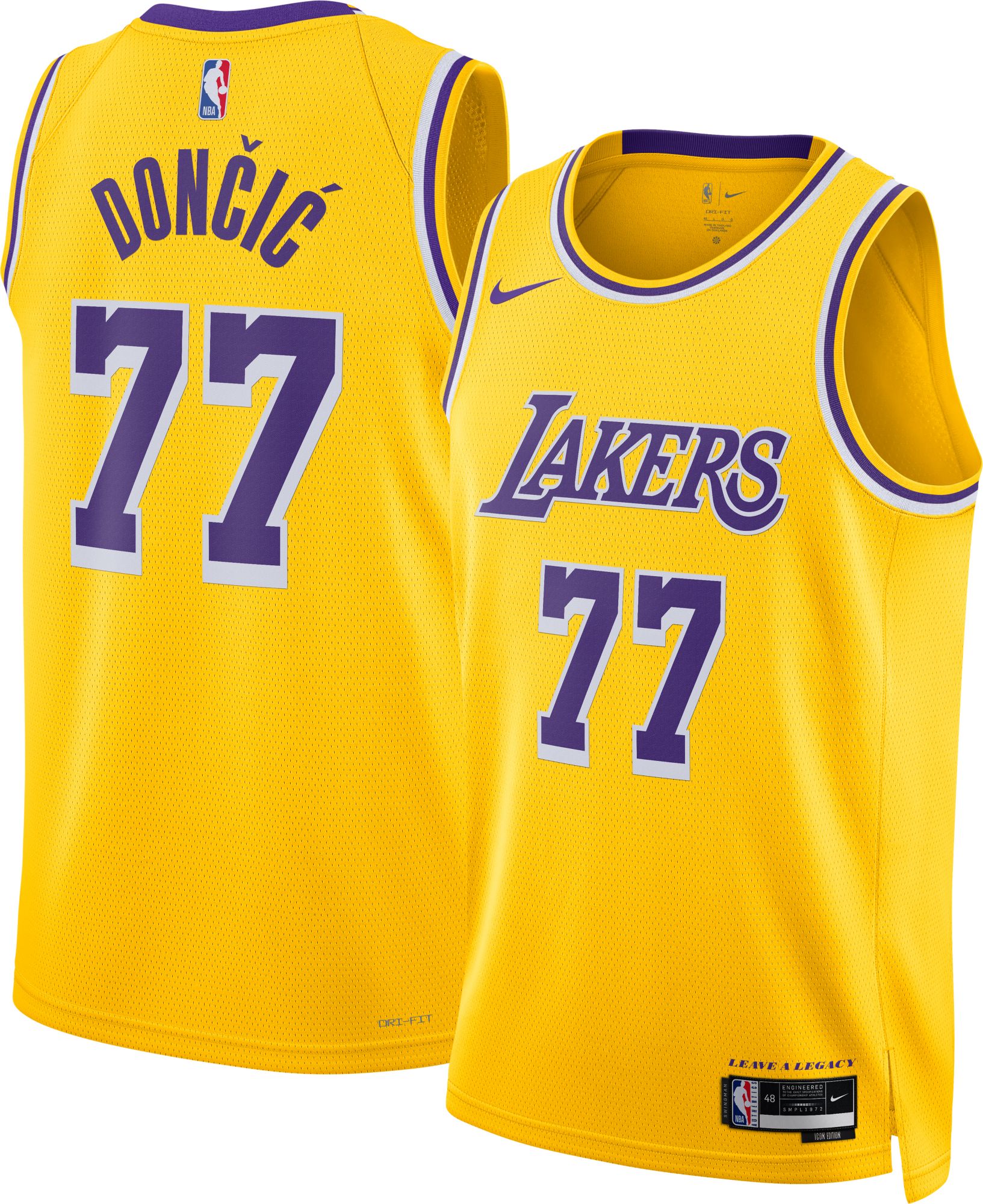 Nike Adult Los Angeles Lakers Luka Doncic #77 Yellow Swingman Icon