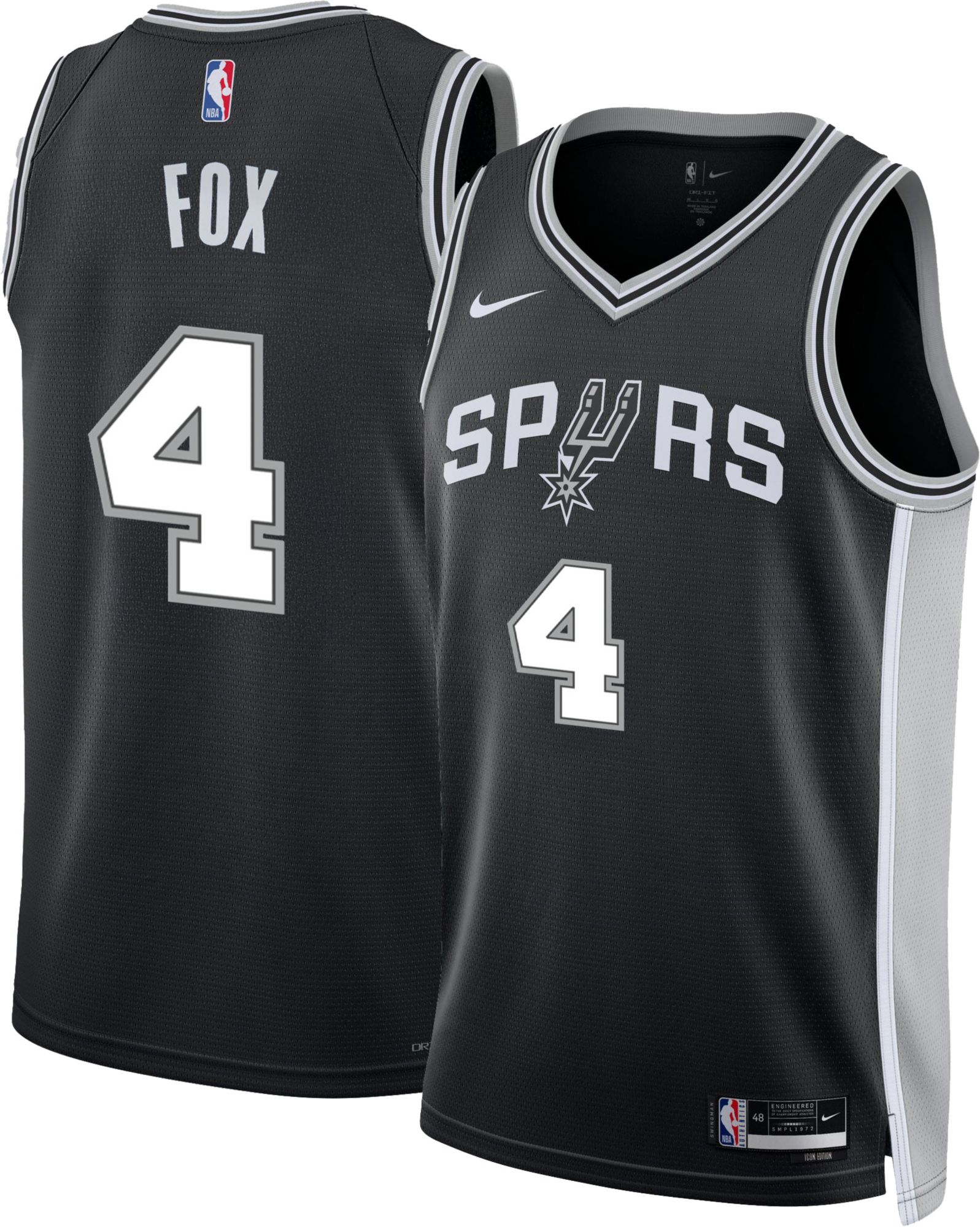 Nike Adult San Antonio Spurs De'Aaron Fox #4 Black Swingman Icon