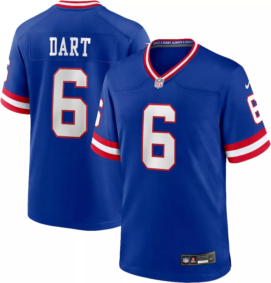 Nike Men's New York Giants Jaxson Dart #6 2nd Alternate Blue Game Jersey