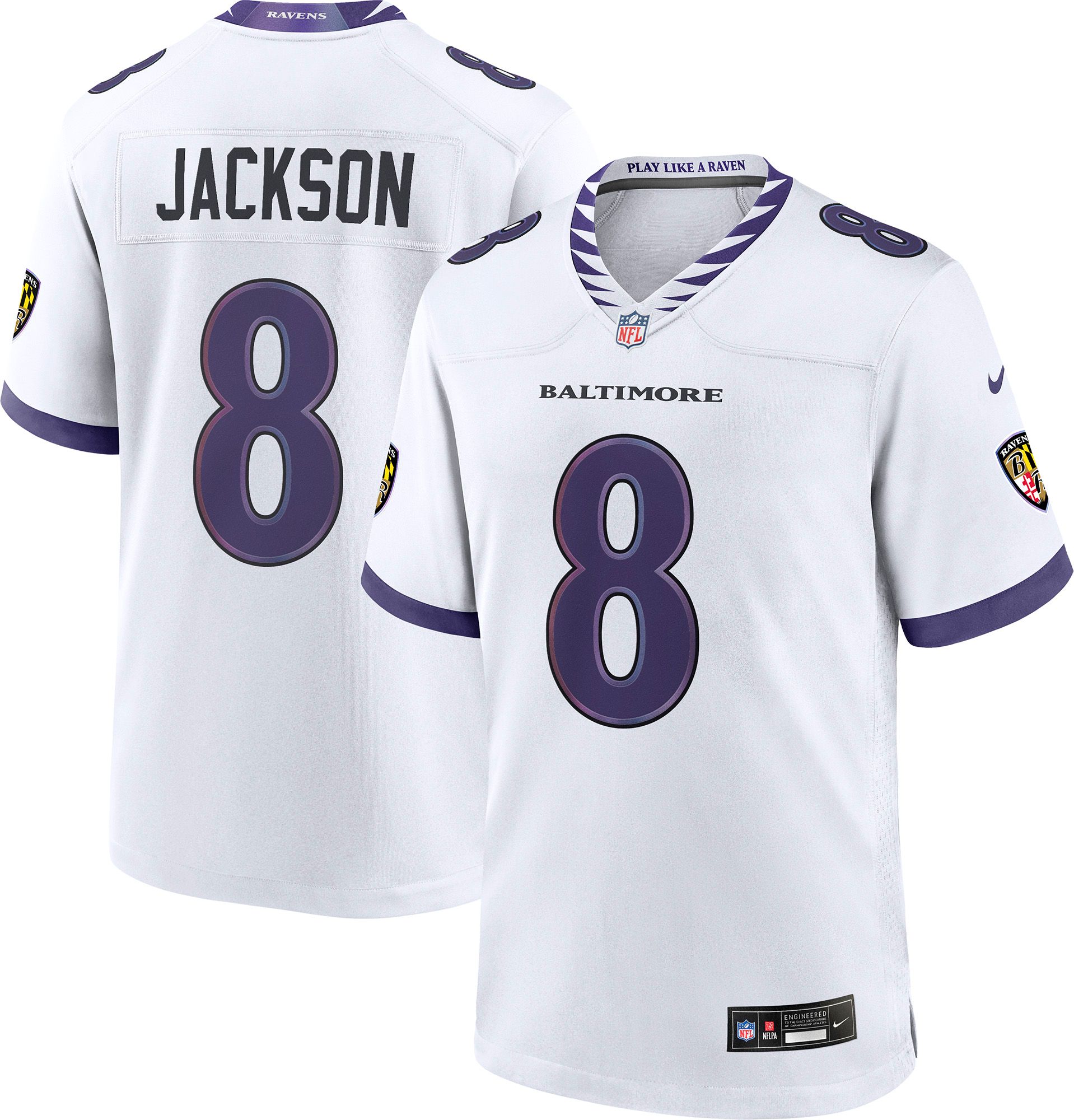 Nike Men's Baltimore Ravens Lamar Jackson #8 White Road Game