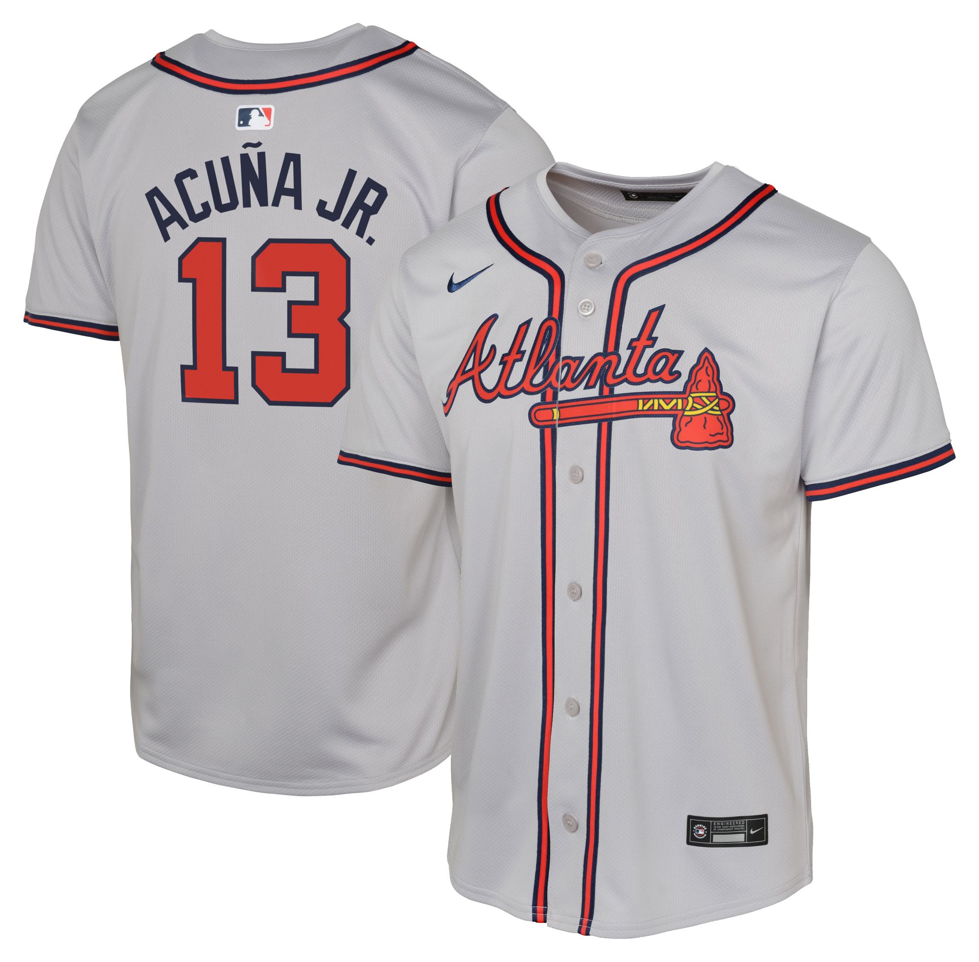 Nike Youth Atlanta Braves Ronald Acuna Jr. #13 Grey Limited Jersey