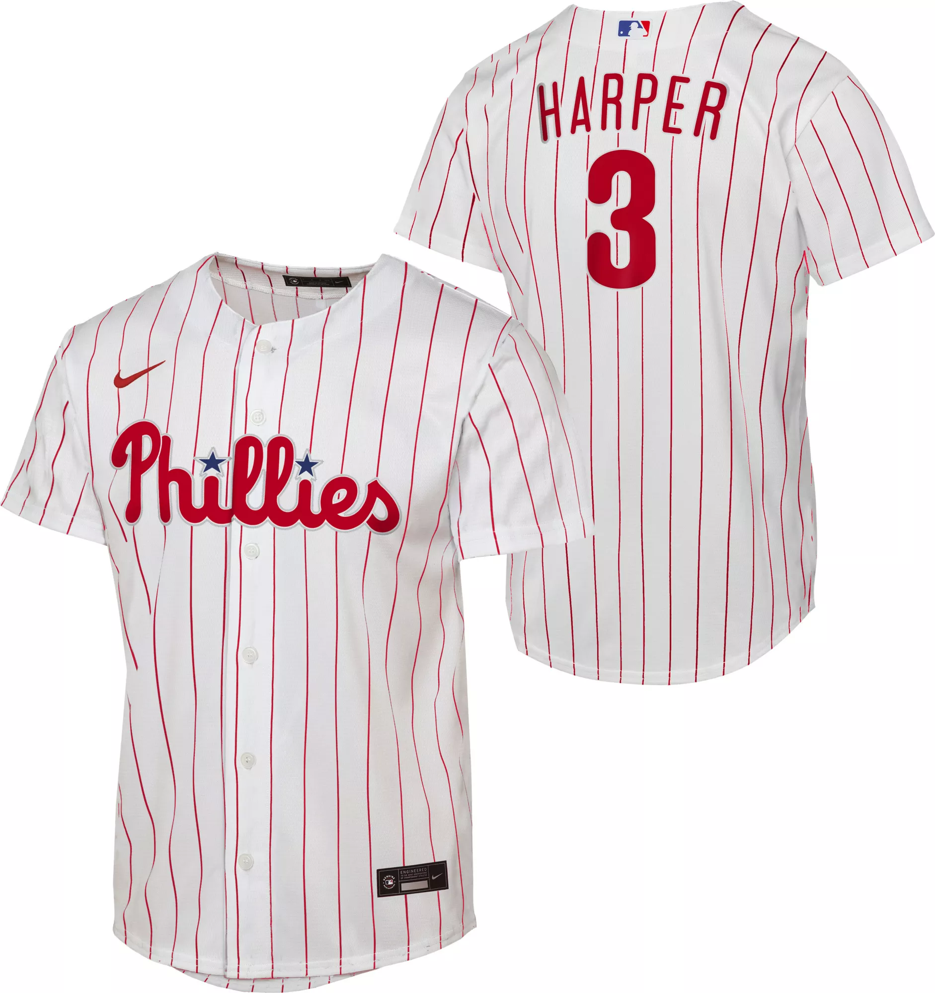 Nike Youth Philadelphia Phillies White Bryce Harper #3 Home Baseline Jersey