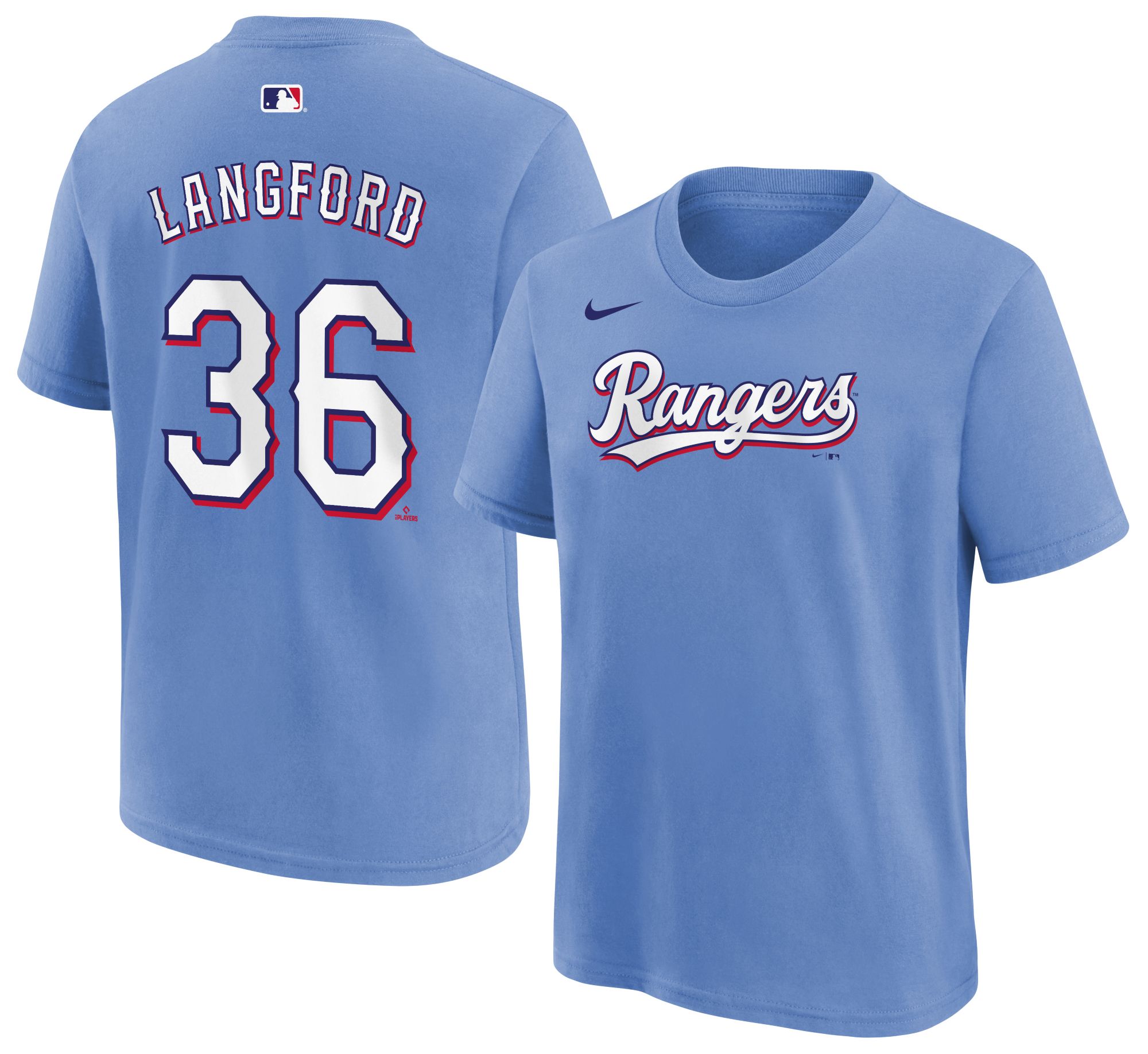 Nike Youth Texas Rangers Wyatt Langford #36 Blue Alternate T-Shirt