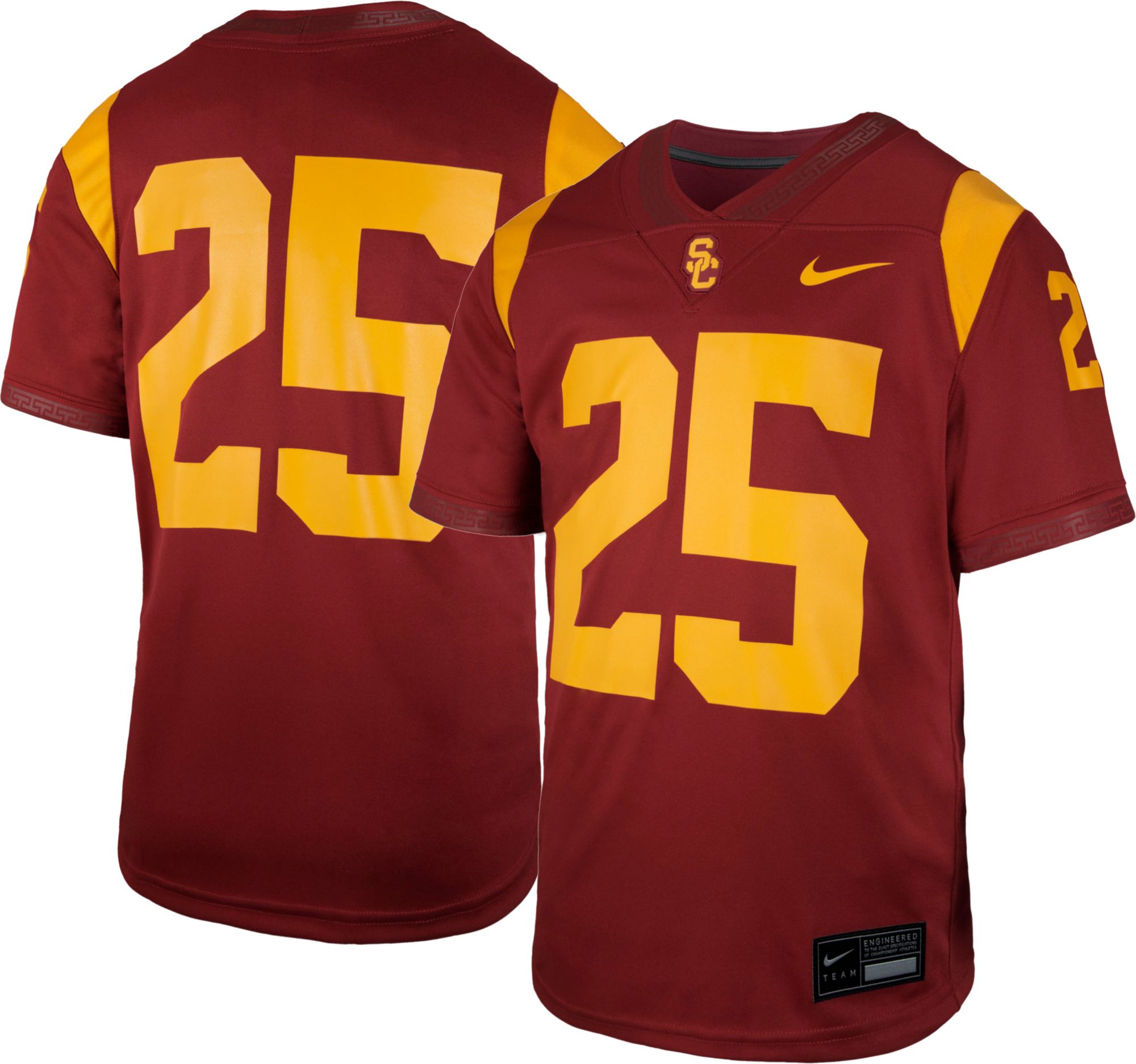 希少 NIKE USC トロージャンズ アメフト ゲームシャツ 刺繍 黒 Nike Youth USC Trojans Crimson Replica Home Football Jersey