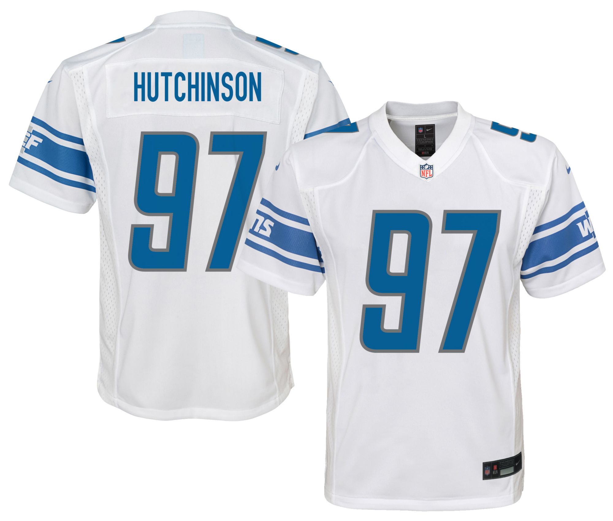 Nike Youth Detroit Lions Aidan Hutchinson #97 White Game Jersey