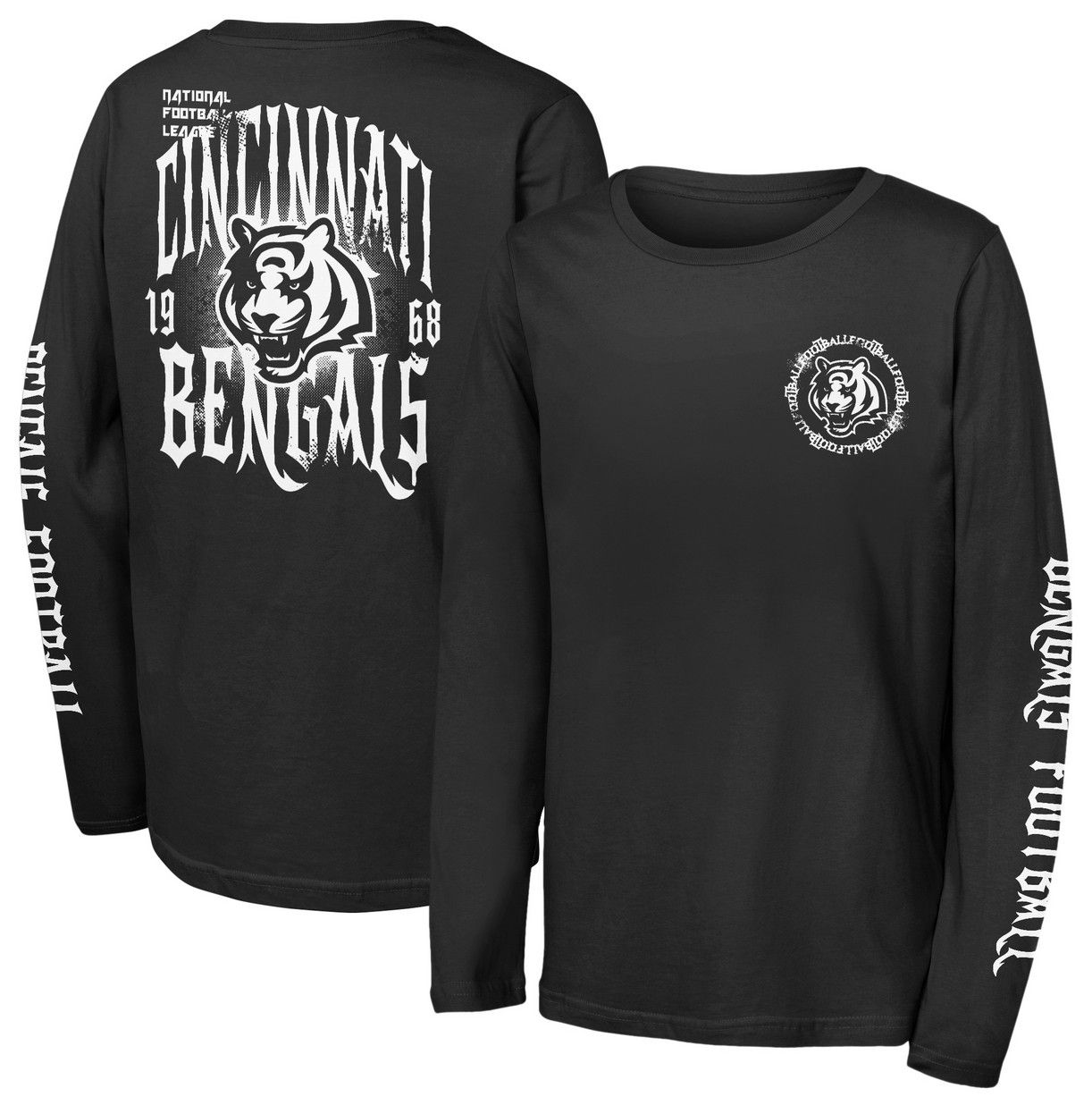 NFL Team Apparel Youth Cincinnati Bengals Black Rumble Long Sleeve