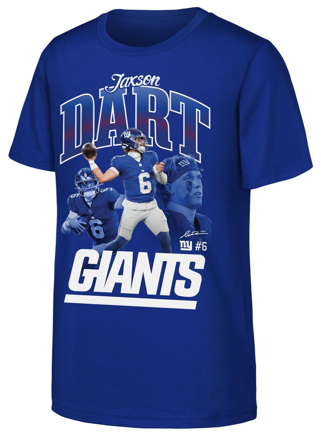 NFL Team Apparel Youth New York Giants Jaxson Dart #6 Blue Triple