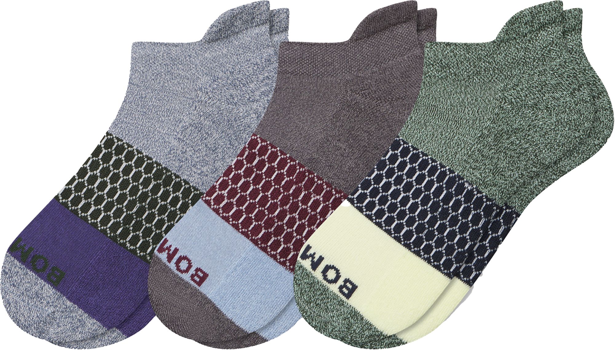 Bombas Men's Performance Honeycomb Ankle Socks – 3 Pairs – Large (9-13) – Dark Grey