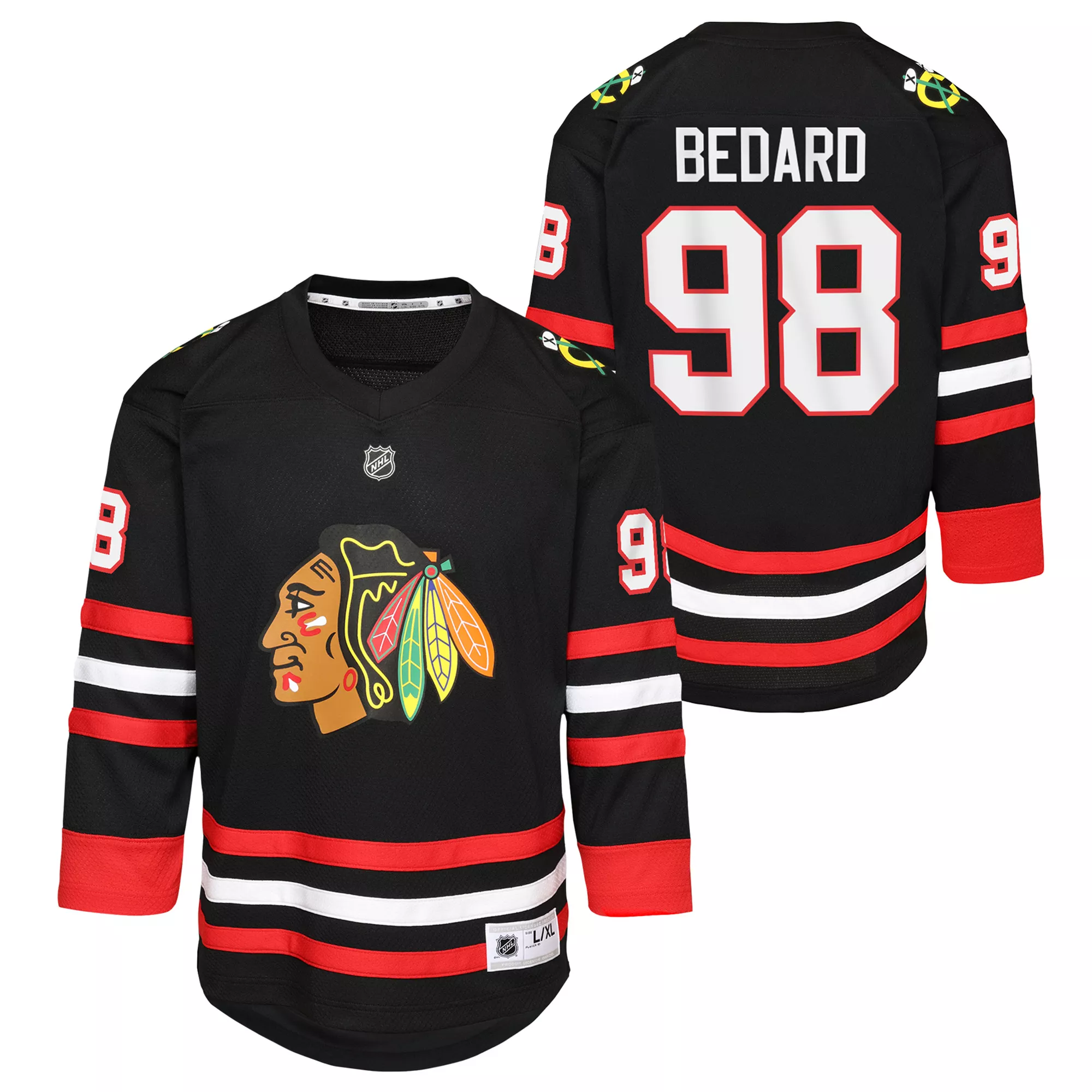 NHL Youth 2025 Chicago Blackhawks Connor Bedard #98 Breakaway Black Replica Alternate Jersey