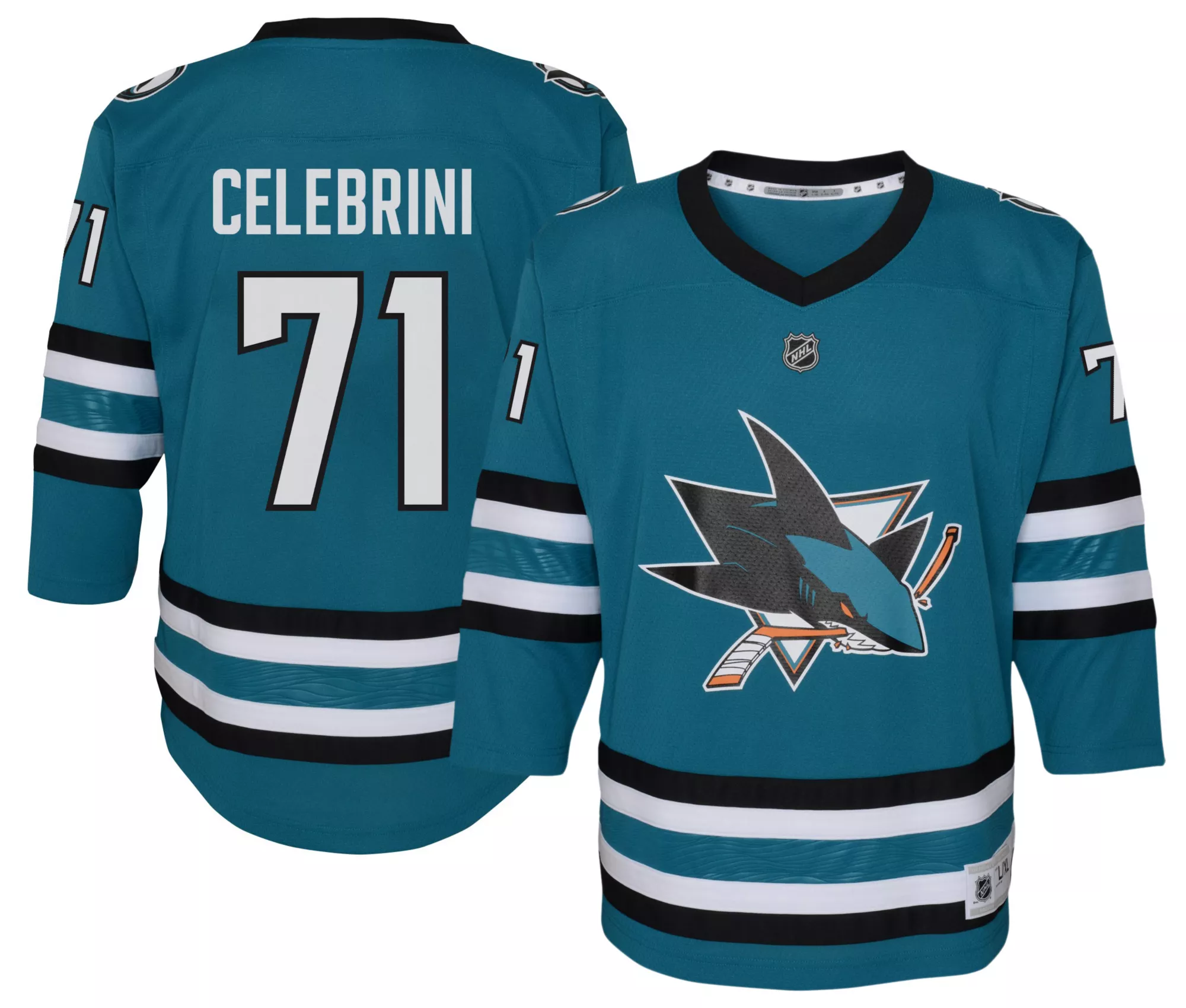 NHL Youth San Jose Sharks Macklin Celebrini #71 Breakaway Teal Home Replica Jersey