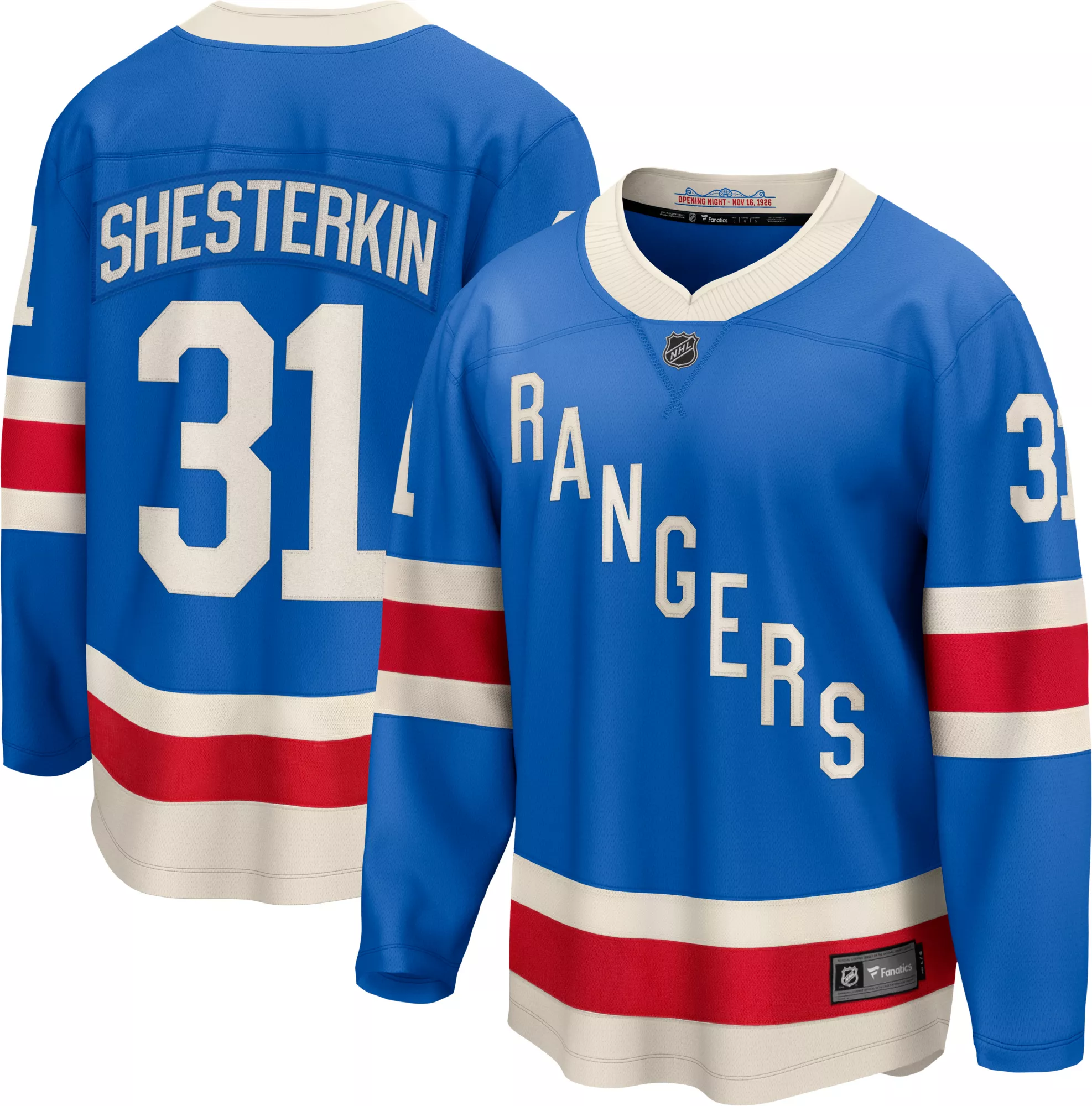 NHL Men's New York Rangers Igor Shesterkin #31 Centennial Alternate Blue Breakaway Replica Jersey