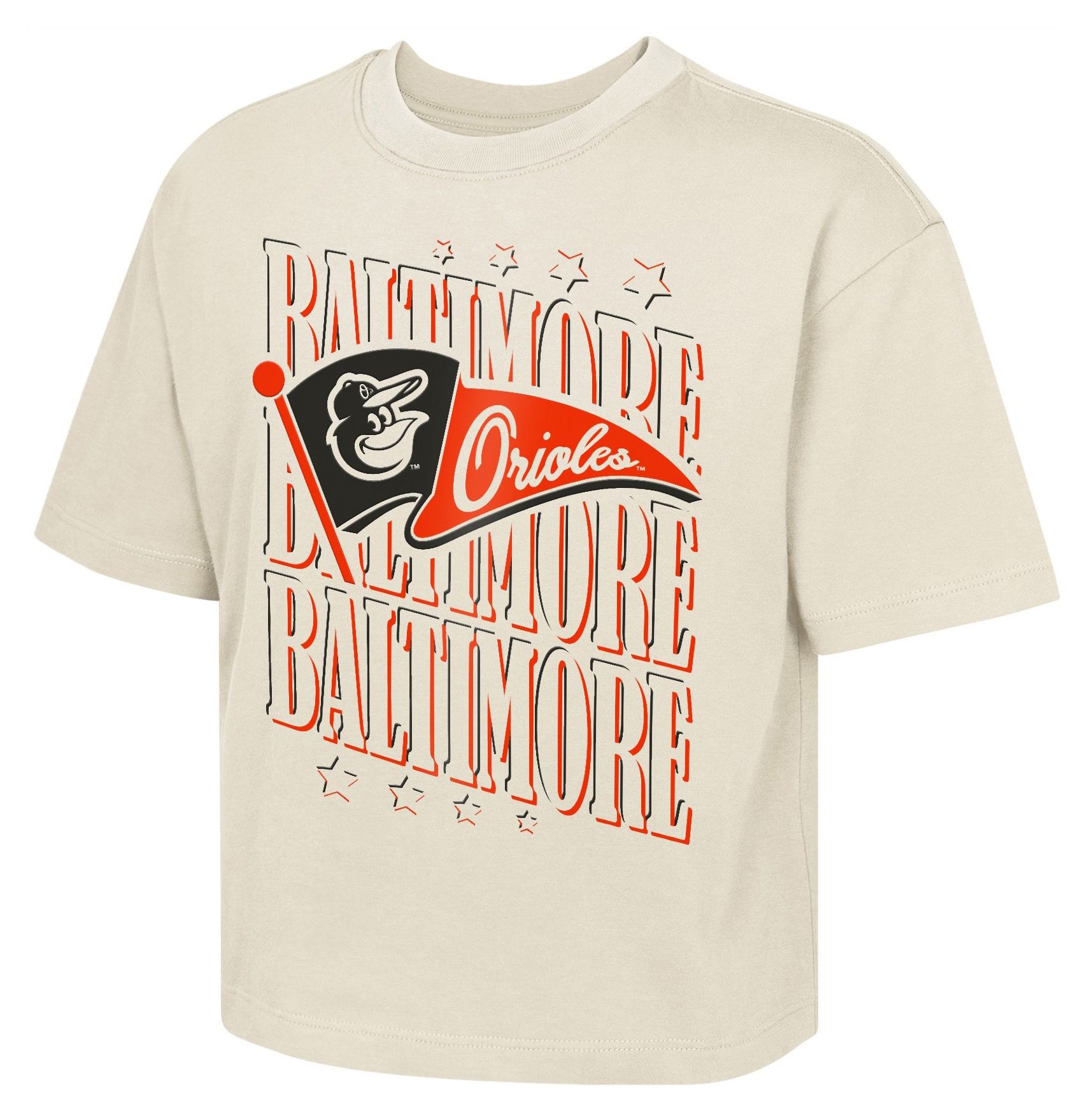 MLB Team Apparel Girls' Baltimore Orioles Tan Team Flag Boxy T