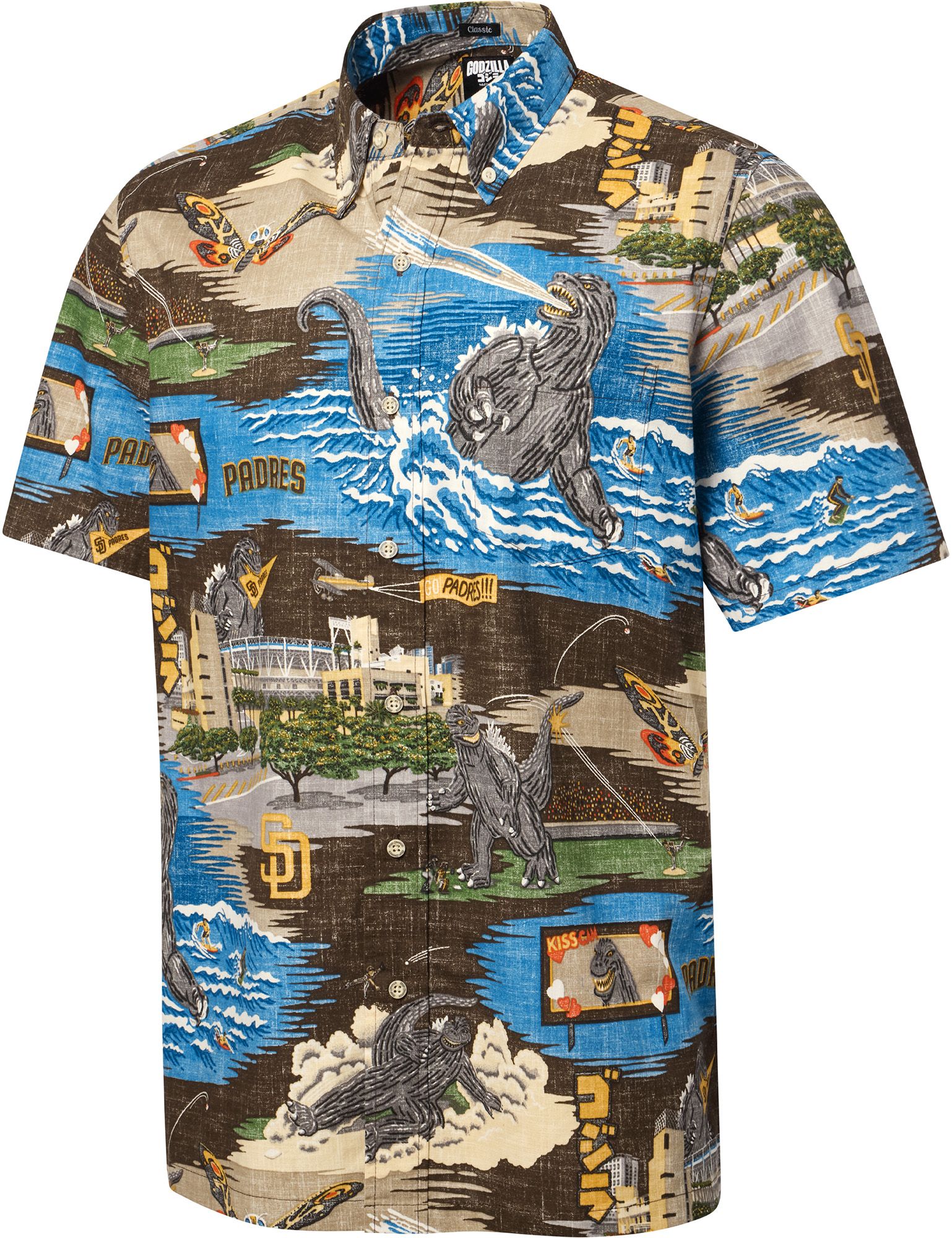 reyn spooner くーどさま Reyn Spooner Men's San Diego Padres Brown Godzilla T-Shirt