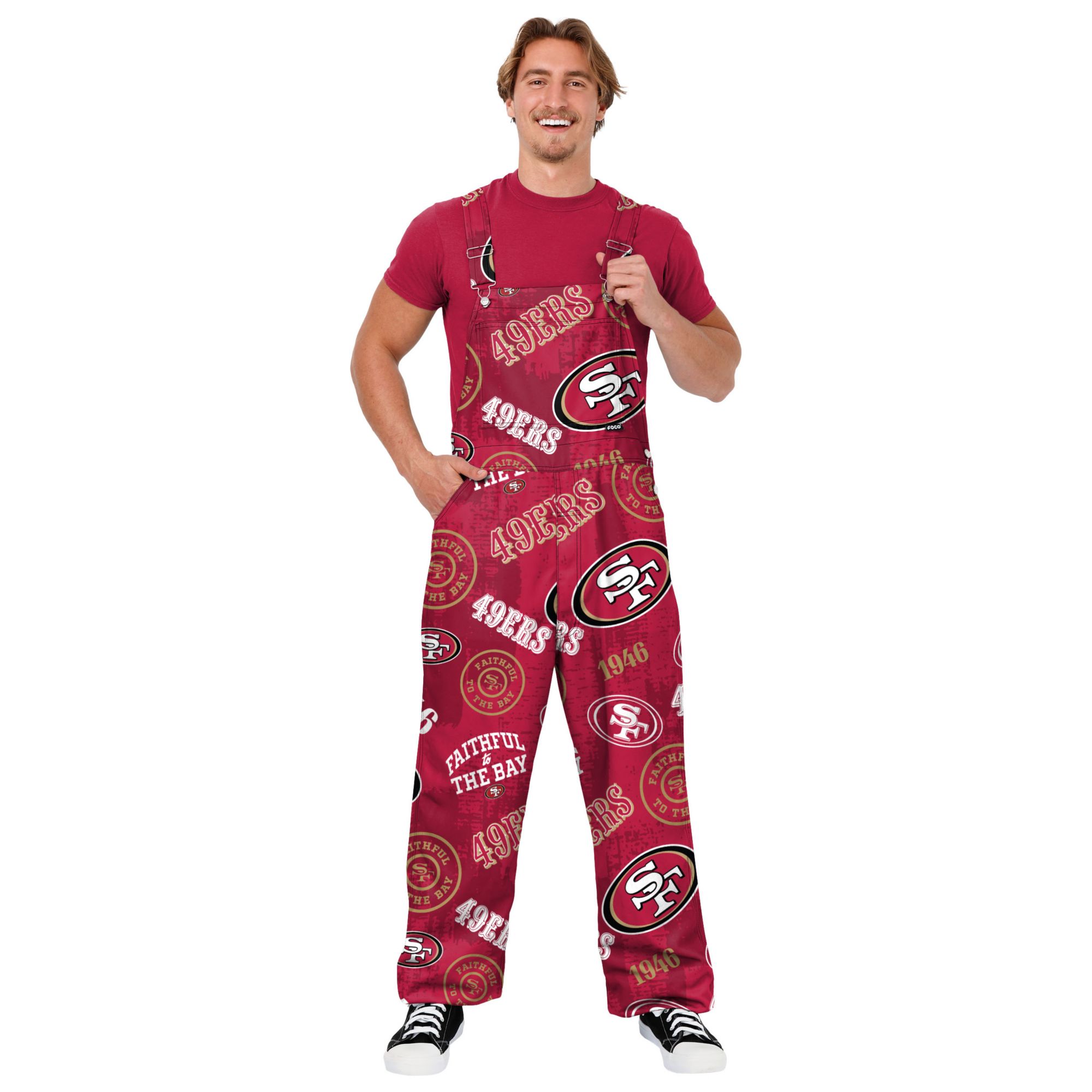 FOCO Men's San Francisco 49ers Red Toss Print Overalls | Dick's