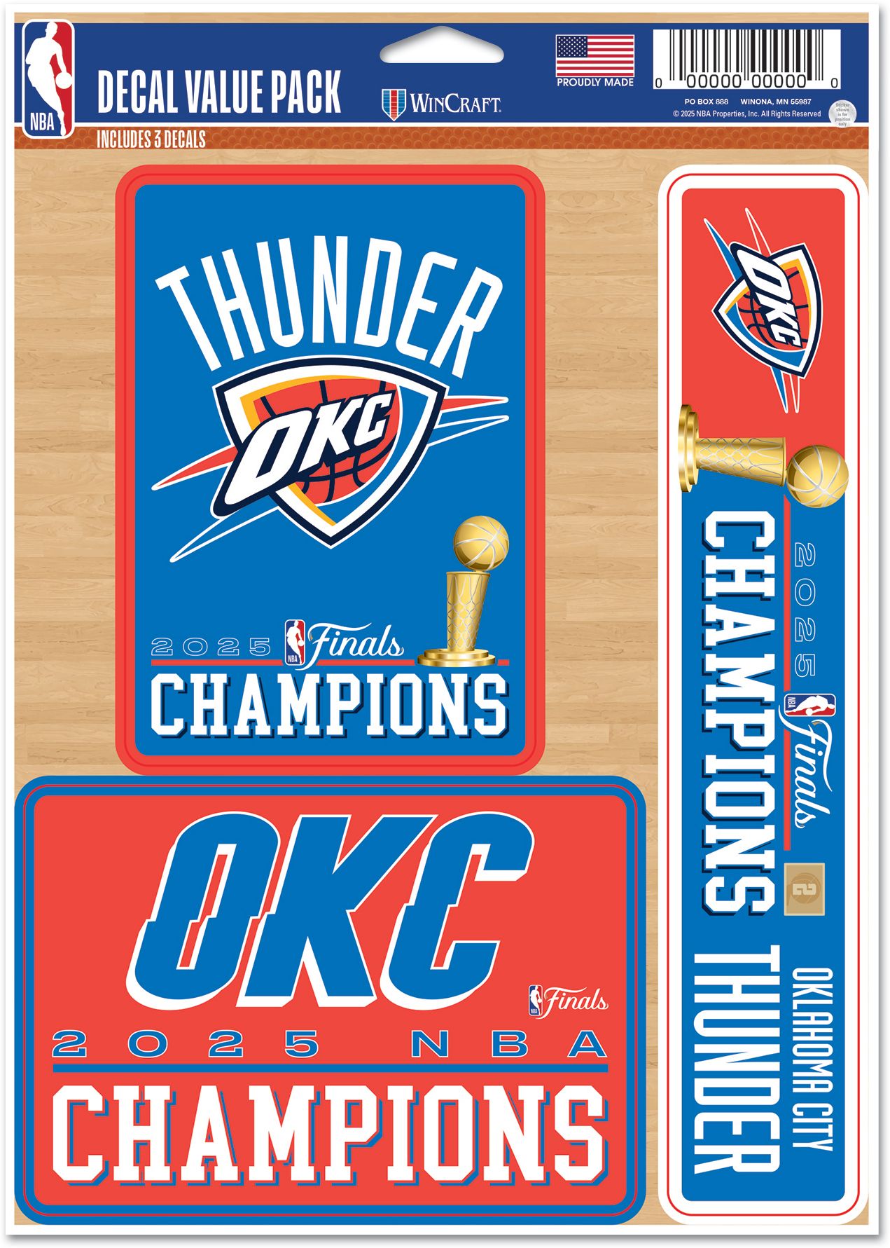 WinCraft 2025 NBA Champions Oklahoma City Thunder Decals 3-Pack
