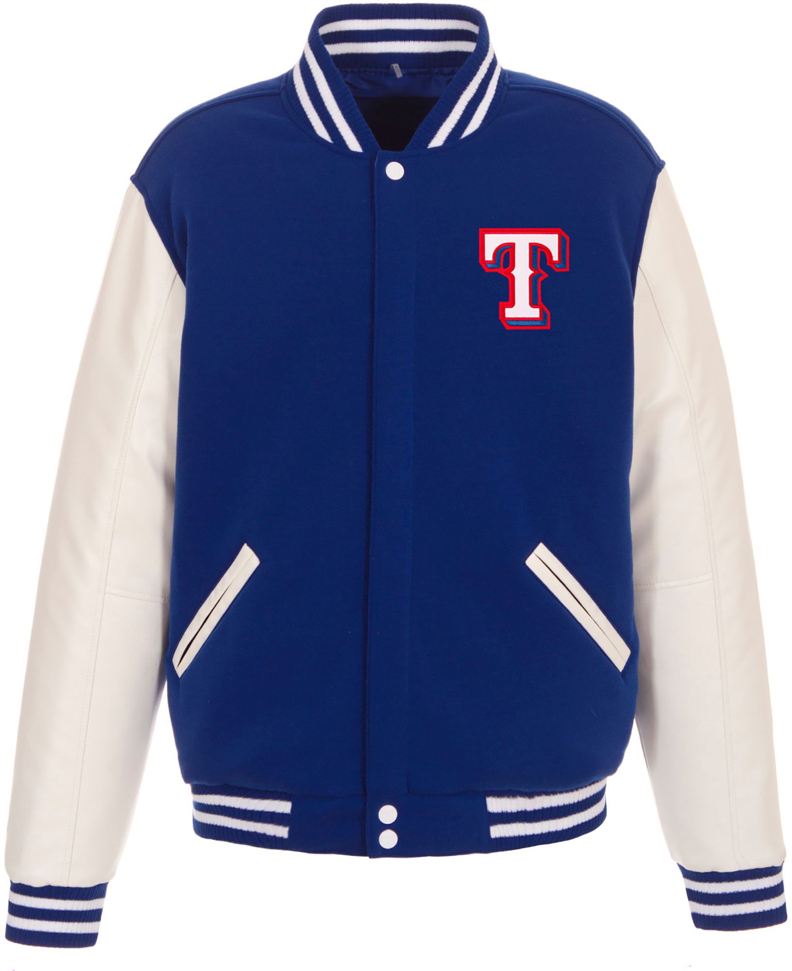 JH Design Men's Texas Rangers Royal Reversible Varsity Jacket