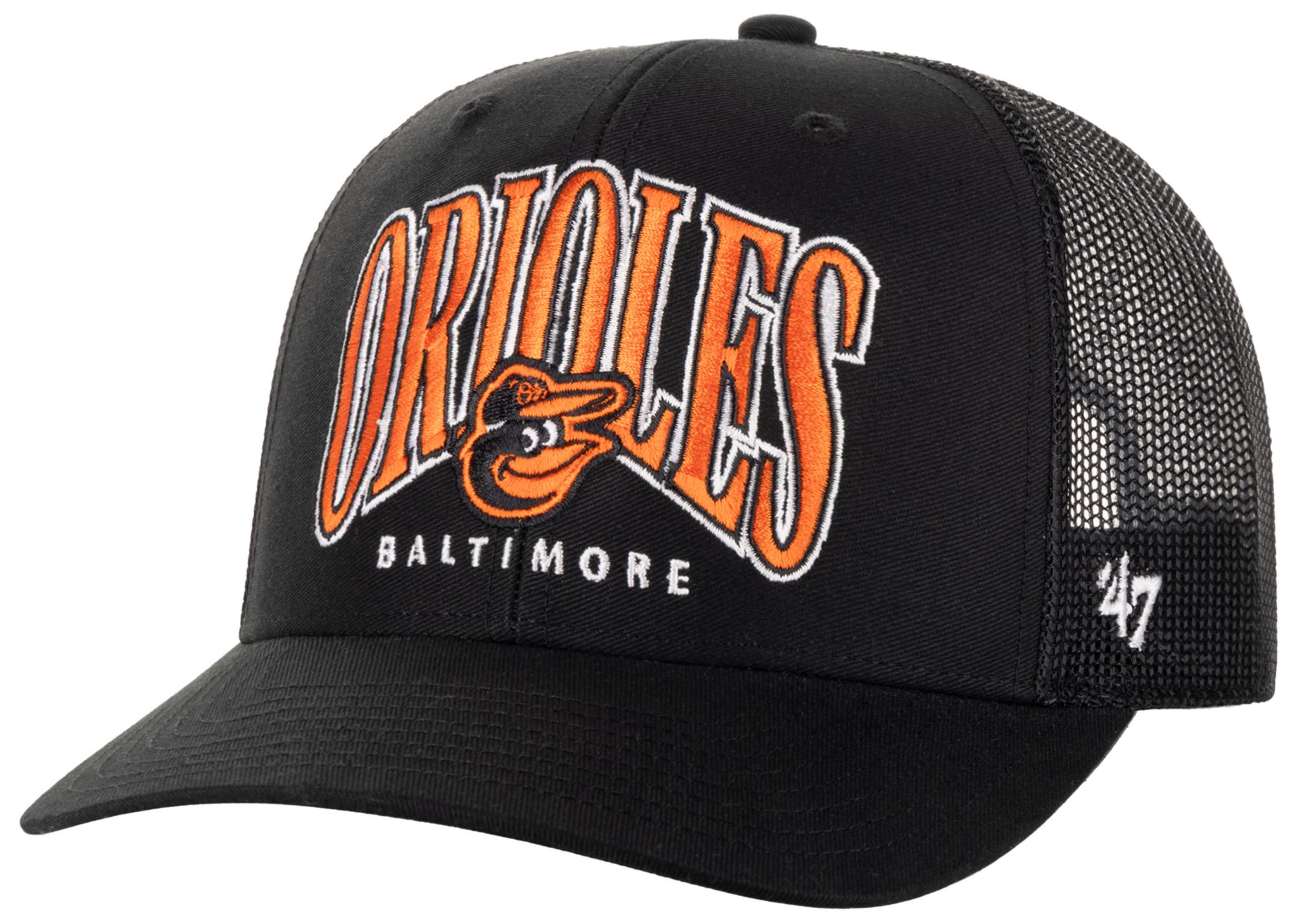 47 Adult Baltimore Orioles Black Drawbridge Trucker Adjustable Hat