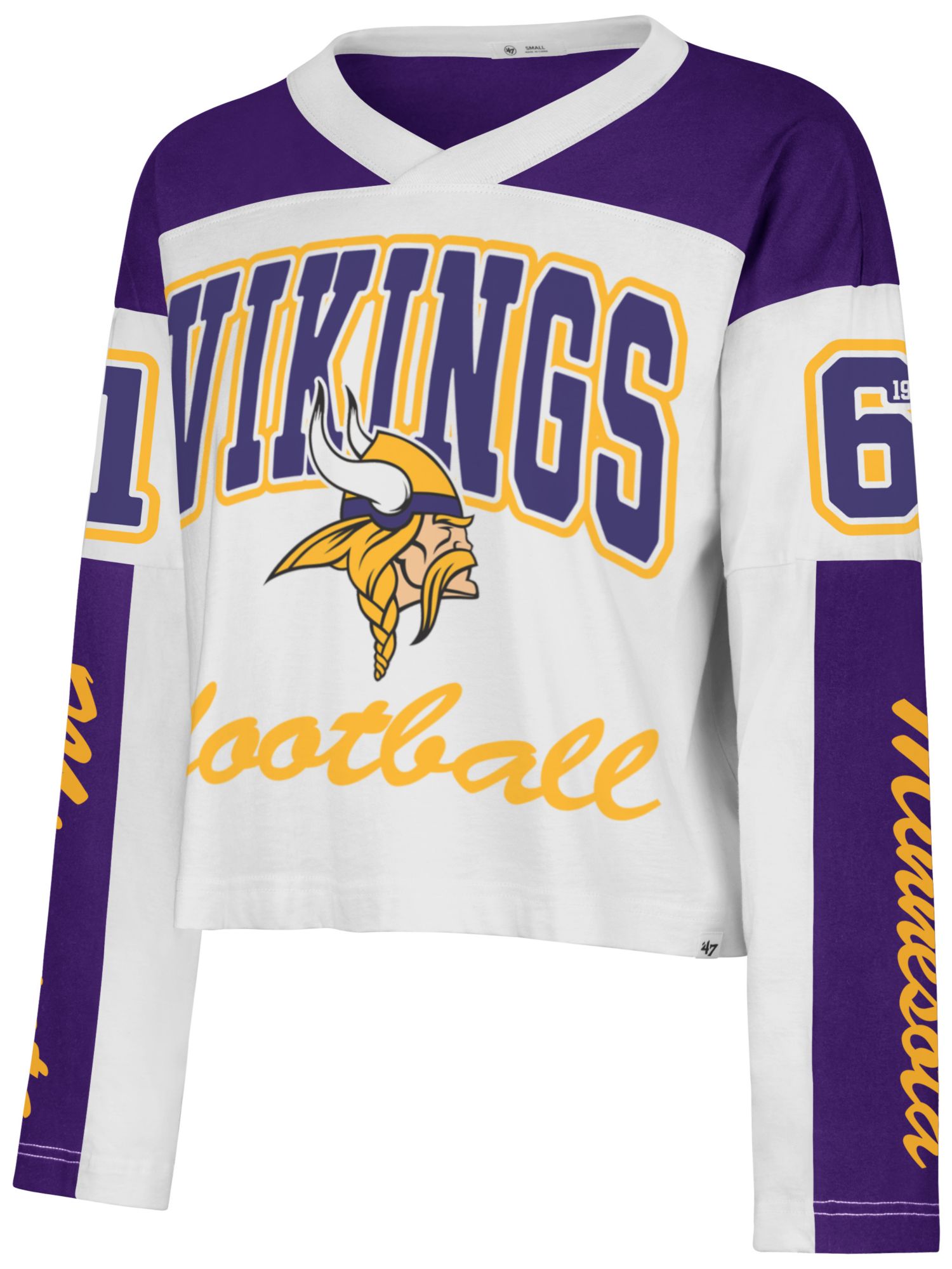 SHANK SHARK Tシャツ 白×紫文字 XLサイズ ワイドボディ 47 Women's Minnesota Vikings White Exclamation Long Sleeve Shirt