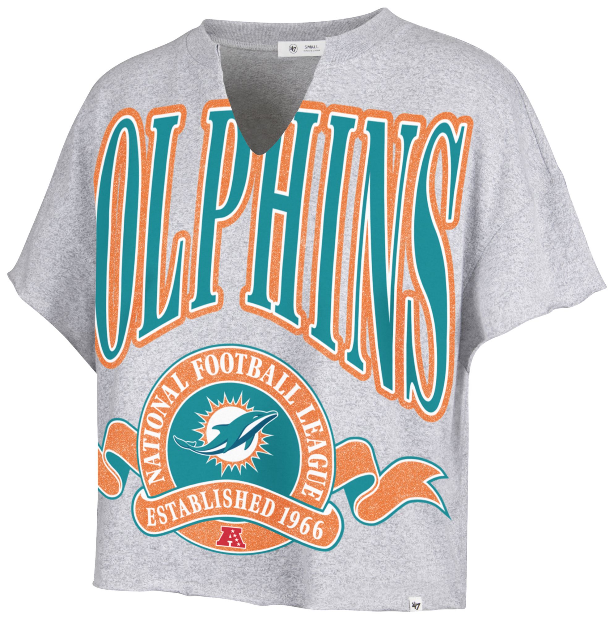 47 Women's Miami Dolphins Gray Banners Out Oversized T-Shirt