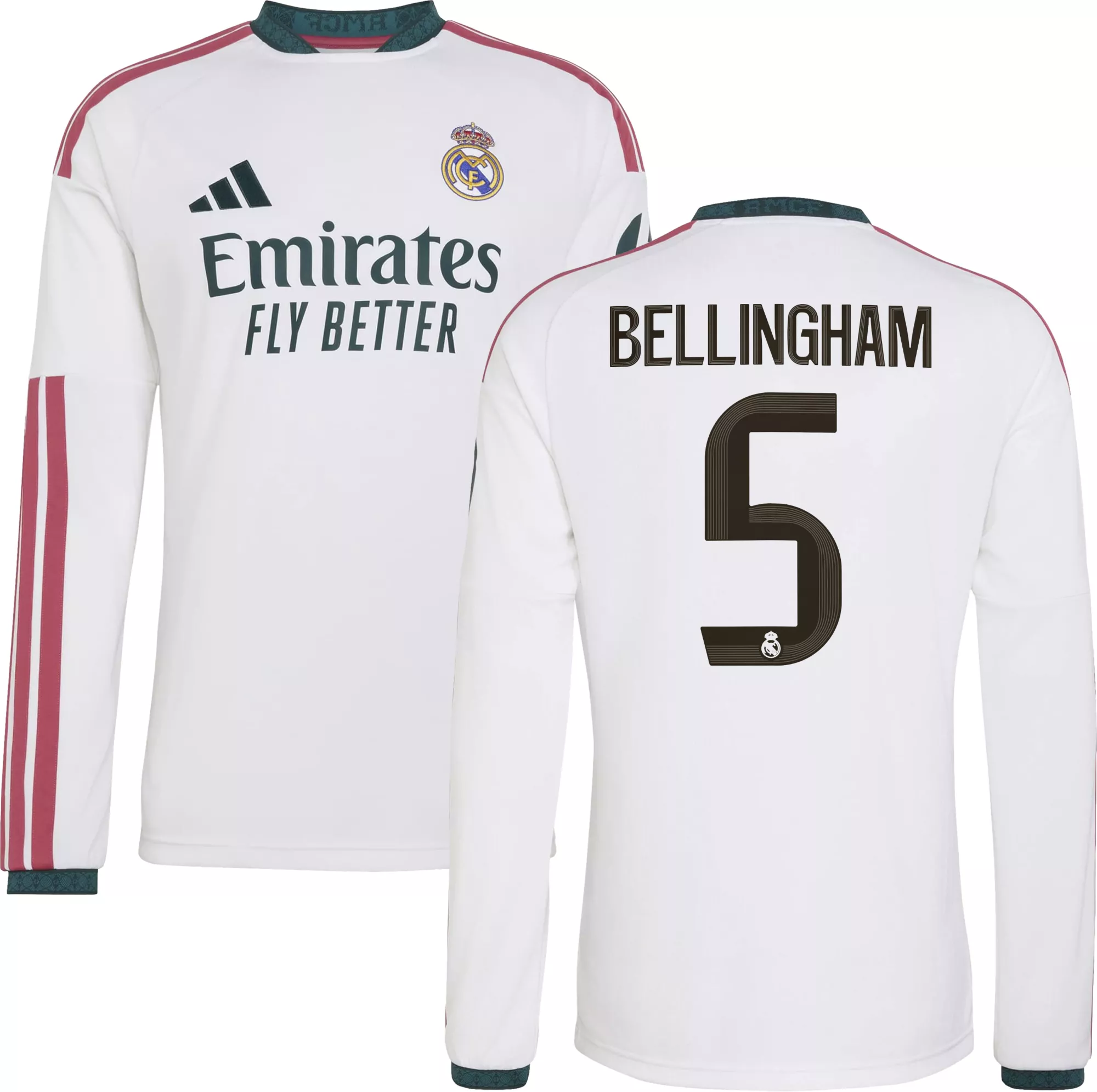 adidas Adult Real Madrid Jude Bellingham 2026 Home Long Sleeve Replica Jersey